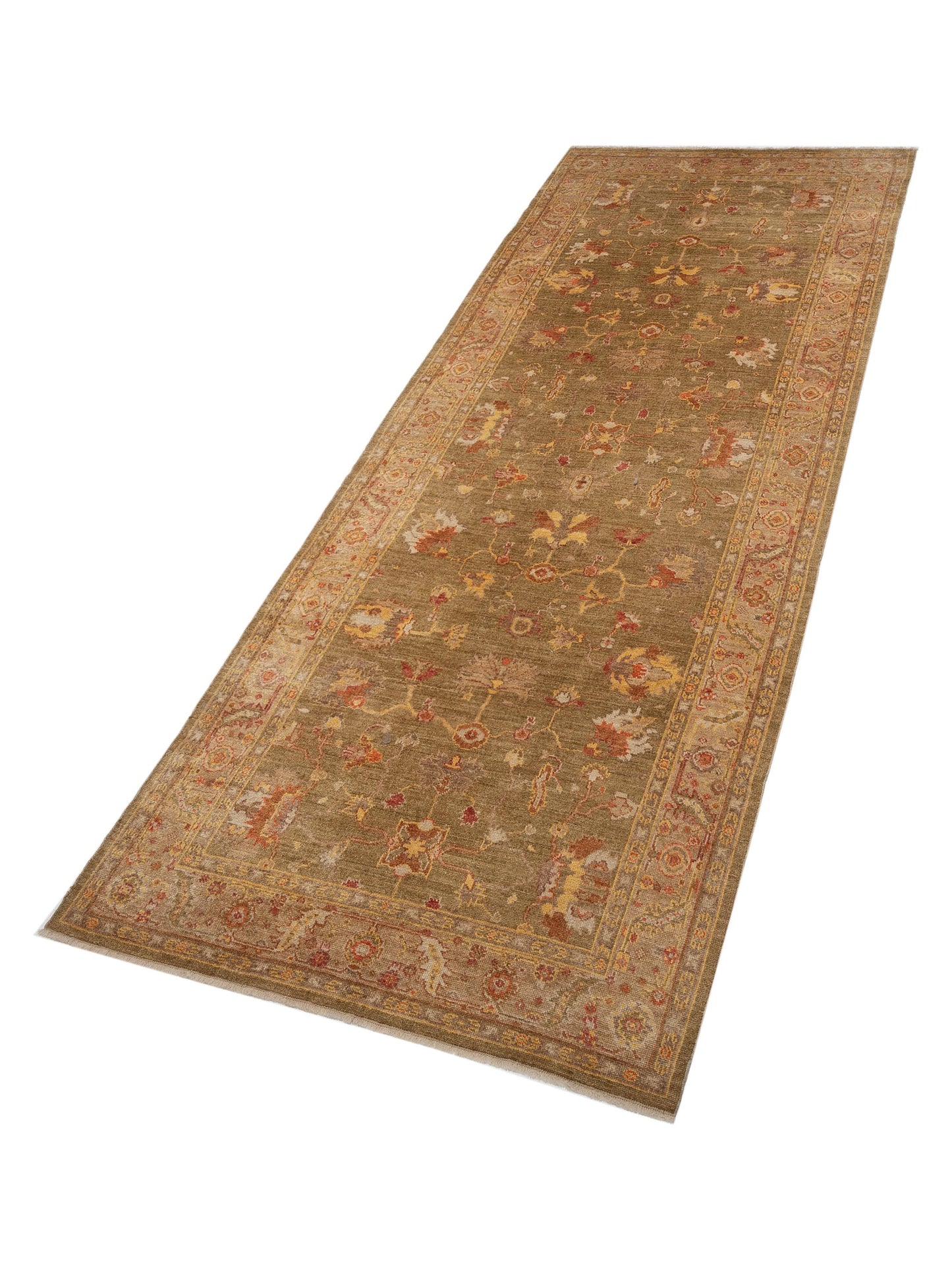 Angora Oushak 109069 Green Light Brown 6.6x16.2 Hand Knotted Rug