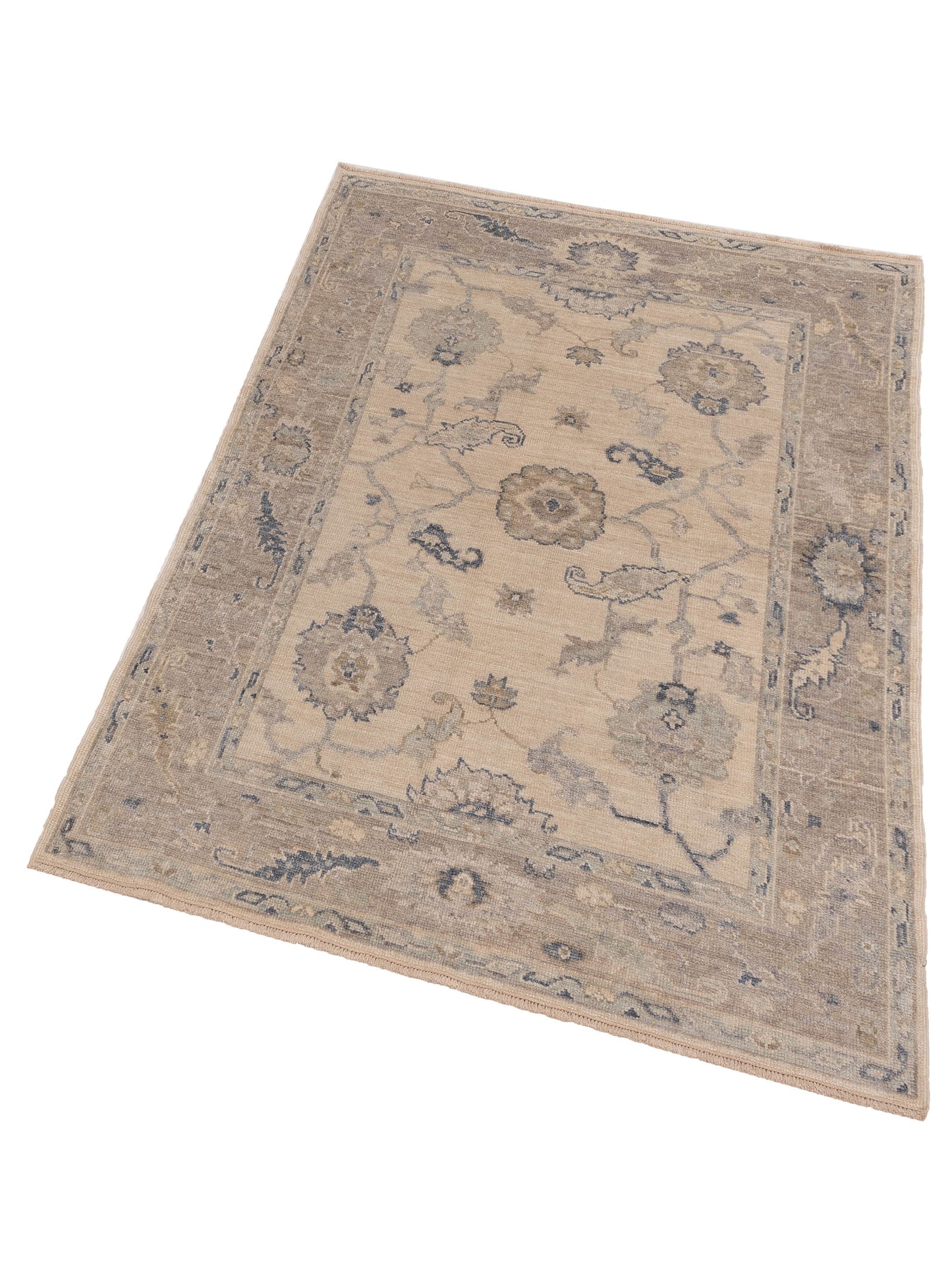 Angora Oushak 150427 Ivory Brown 5x6.10 Hand Knotted Rug