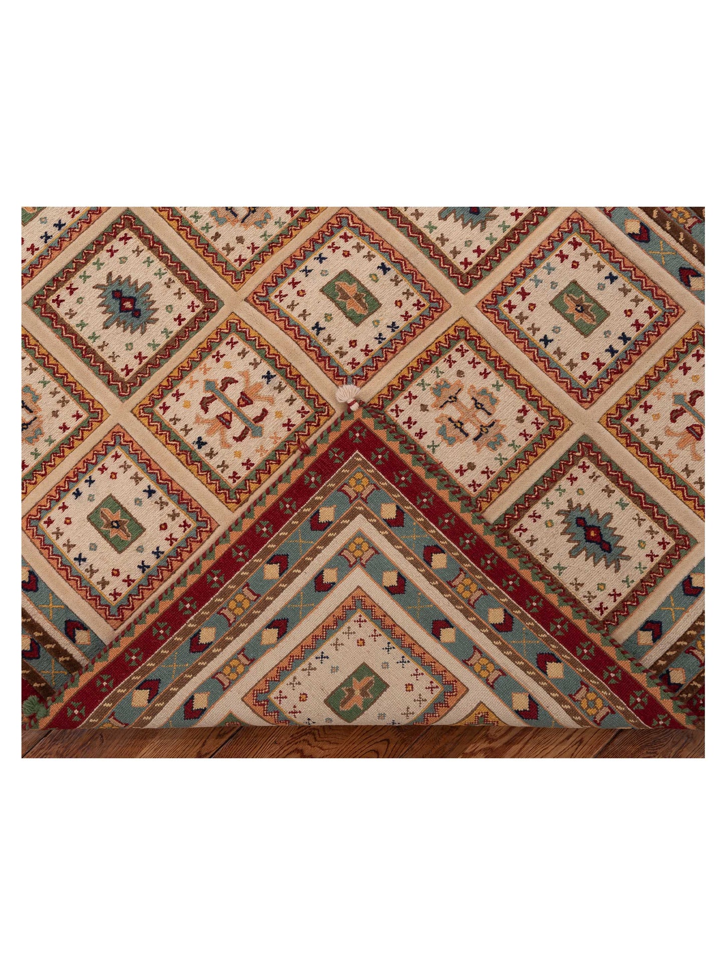 Shawl 123739 Ivory Red 4.9x6.7 Hand Knotted Rug