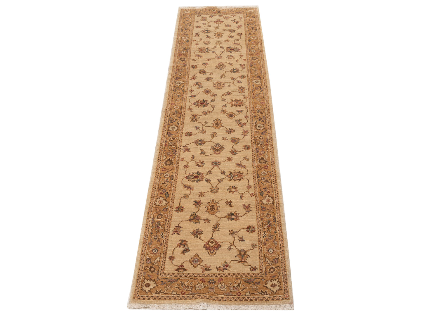 Turkish Elvan 121928 Ivory Gold 2.6x9.9 Hand Knotted Rug