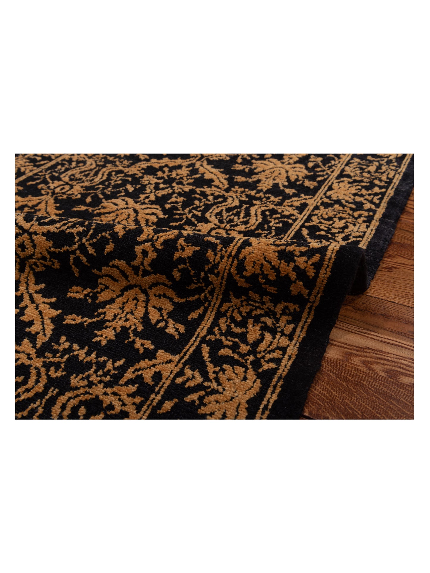 Defne Begonia Black Gold 2.8x9.5 Hand Knotted Rug