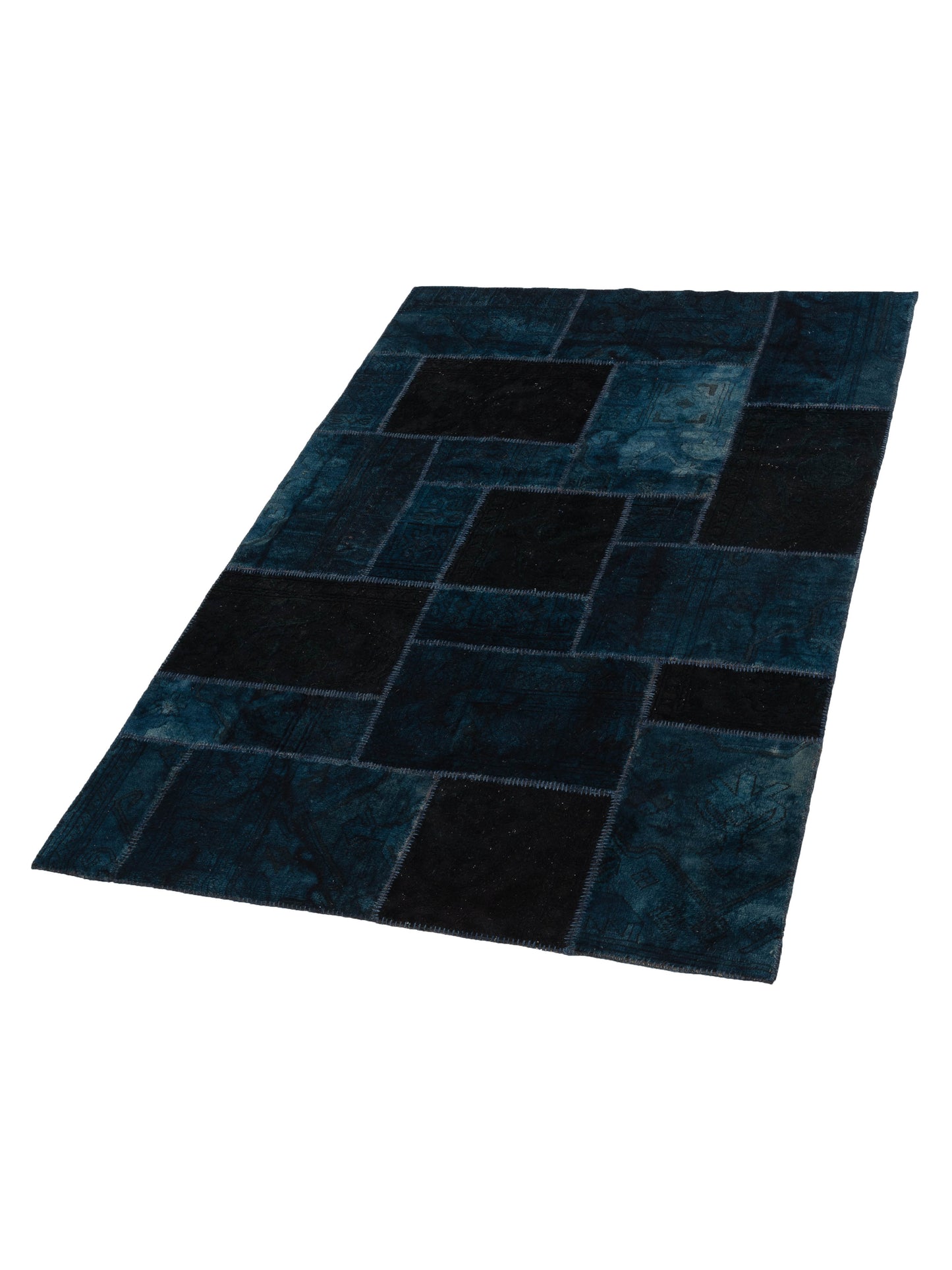Turkish Vestige Patchwork 109437 Blue Black 6.6x9.9 Hand Knotted Rug