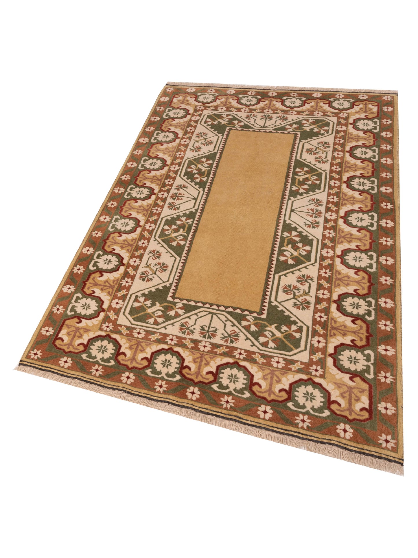 Milas 146254 Gold Green 5.3x8.6 Hand Knotted Rug