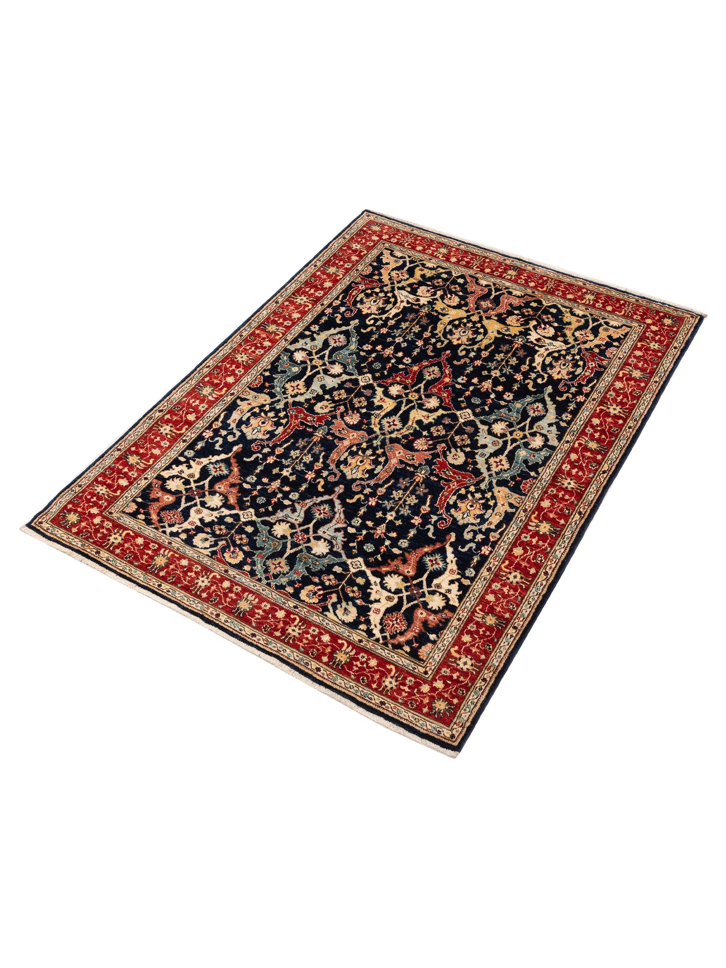 Sultan 152360 Dark Blue Red 4.10x6.7 Hand Knotted Rug