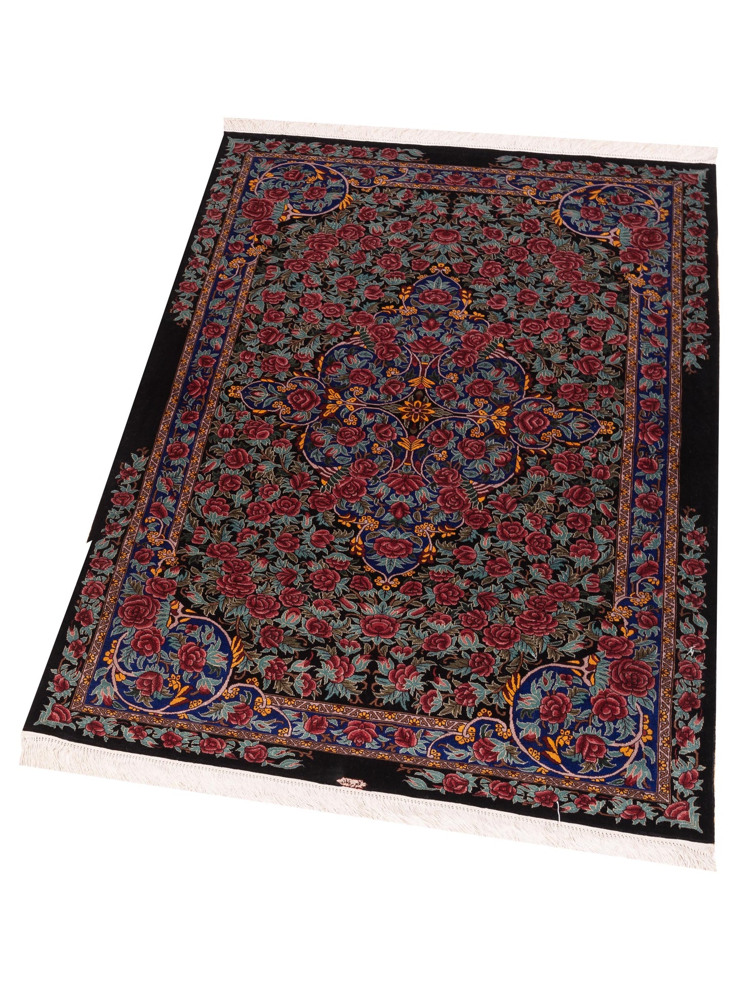Pure Silk 122093 Black Blue 3.2x5.1 Hand Knotted Rug