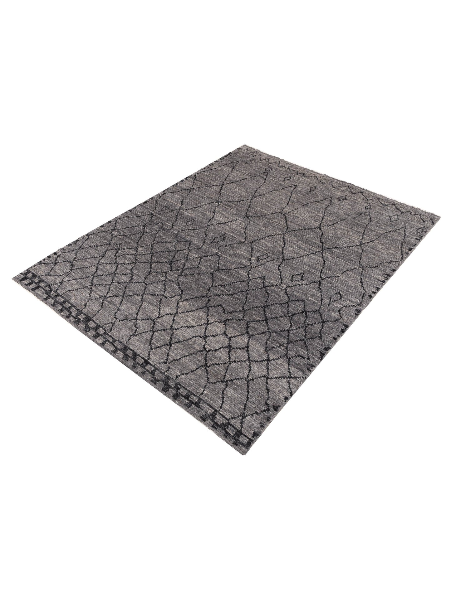 Berber Aspendos Gray Black 8.2x11.1 Hand Knotted Rug