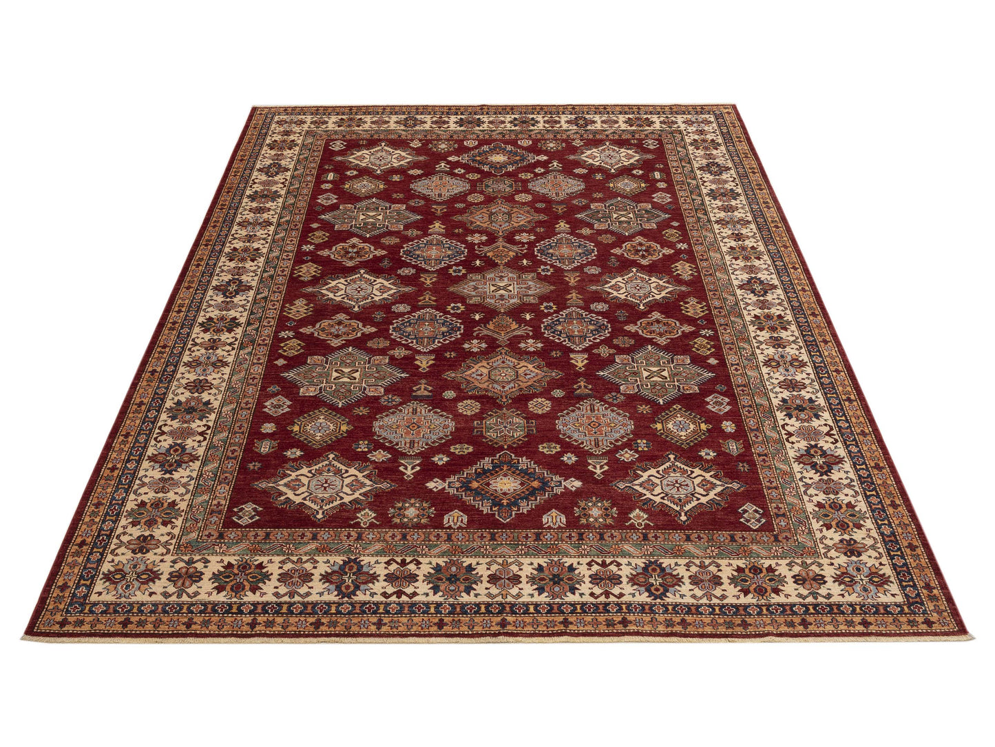 Artisan Kazak 152858 Red Ivory 9.1x11.9 Hand Knotted Rug
