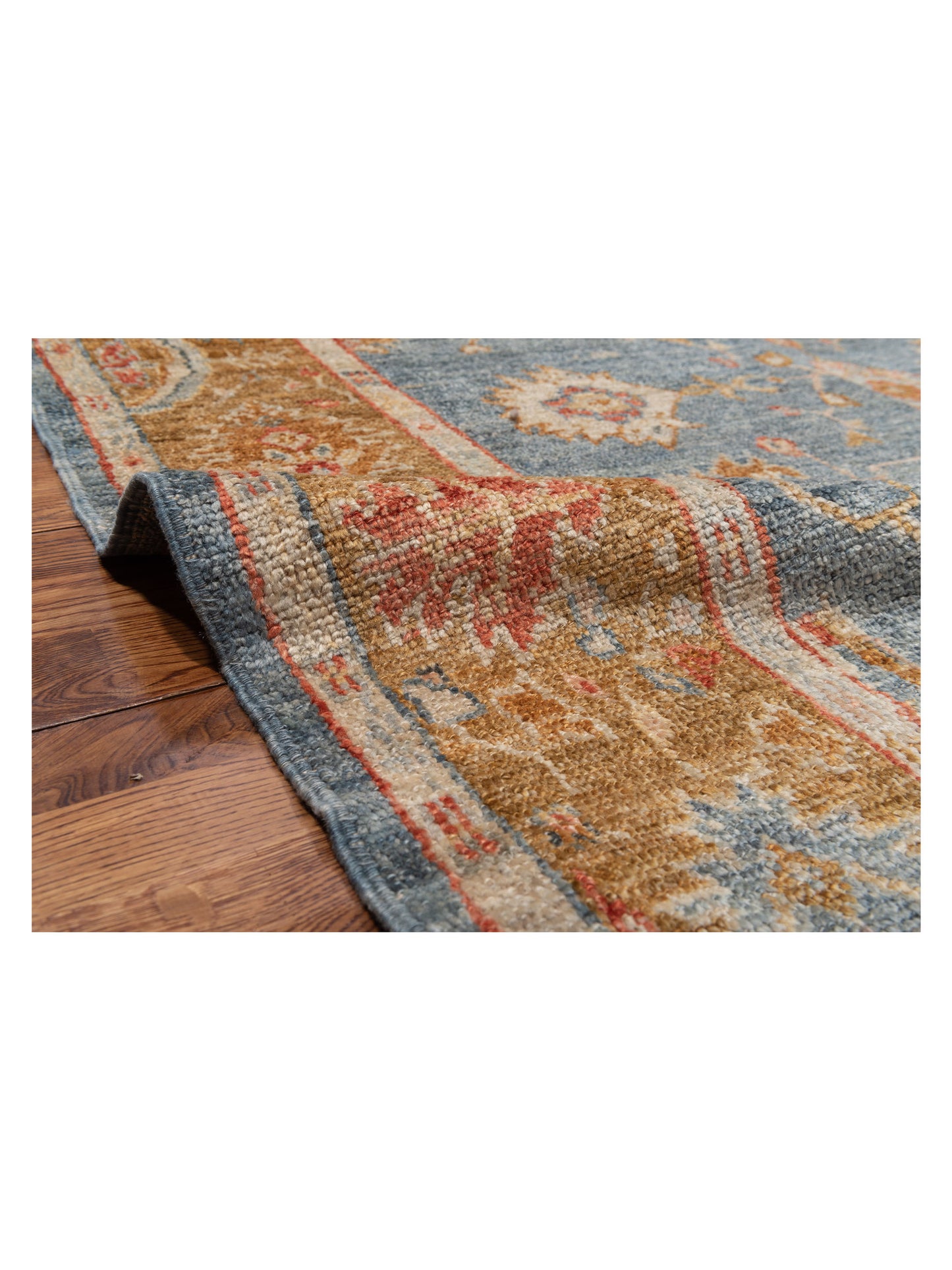 Angora Oushak 144638 Blue Brown 6.2x14.6 Hand Knotted Rug