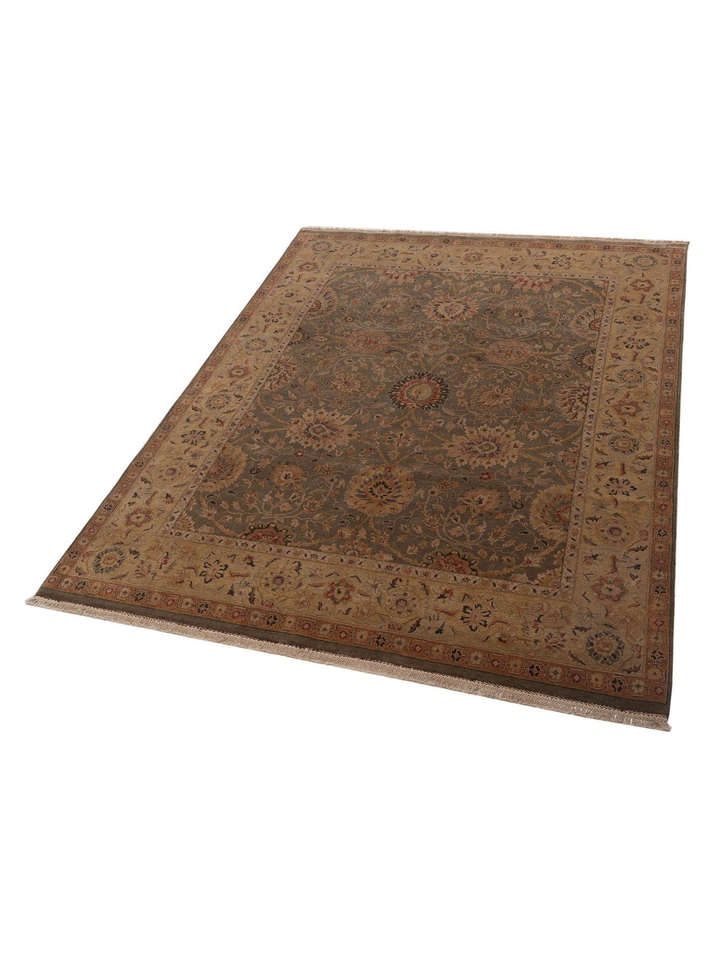 Crown 82692 Silver Green Gold 8.2x10.1 Hand Knotted Rug