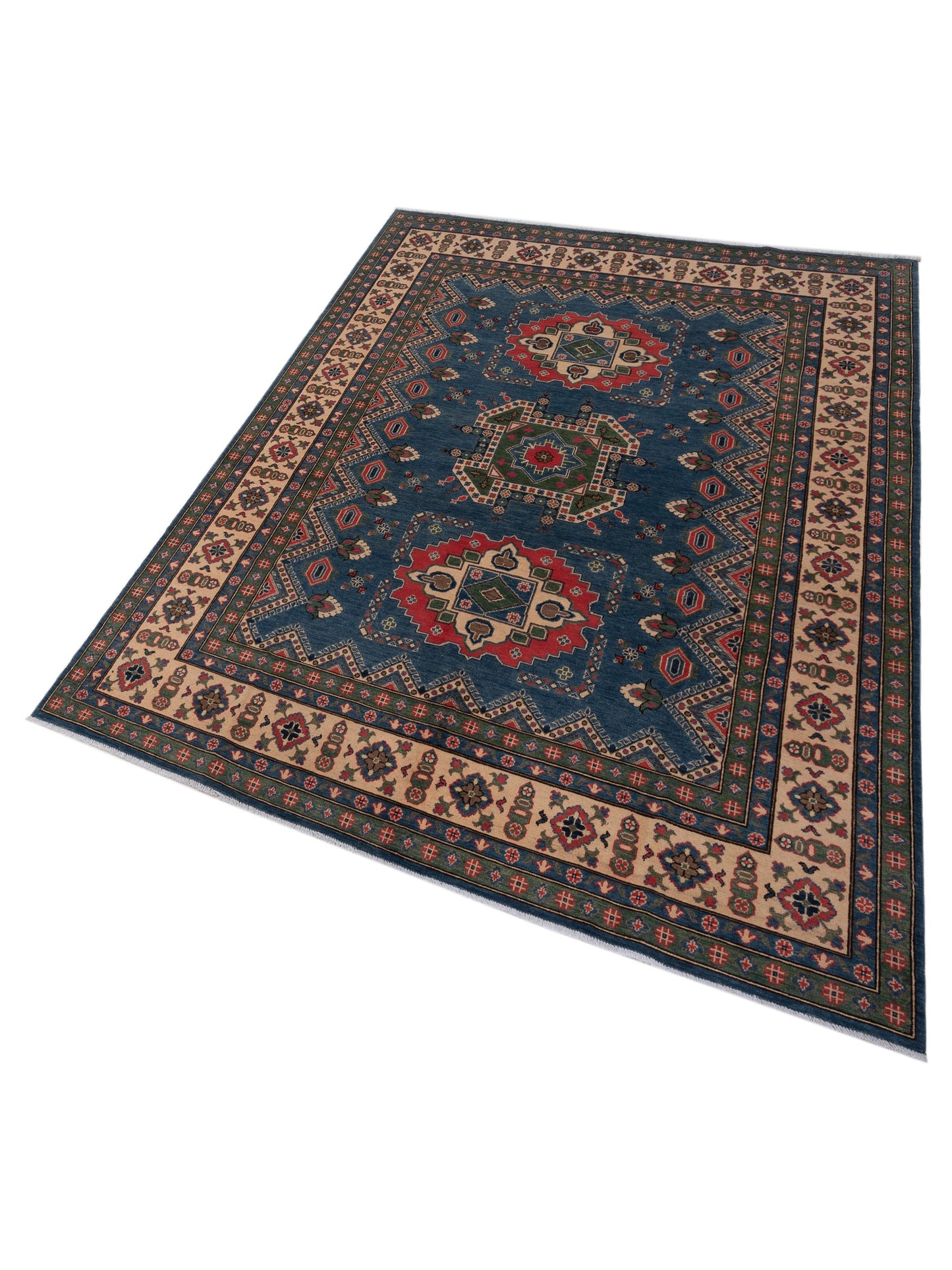 Kazak 148808 Blue Ivory 7.10x10.1 Hand Knotted Rug