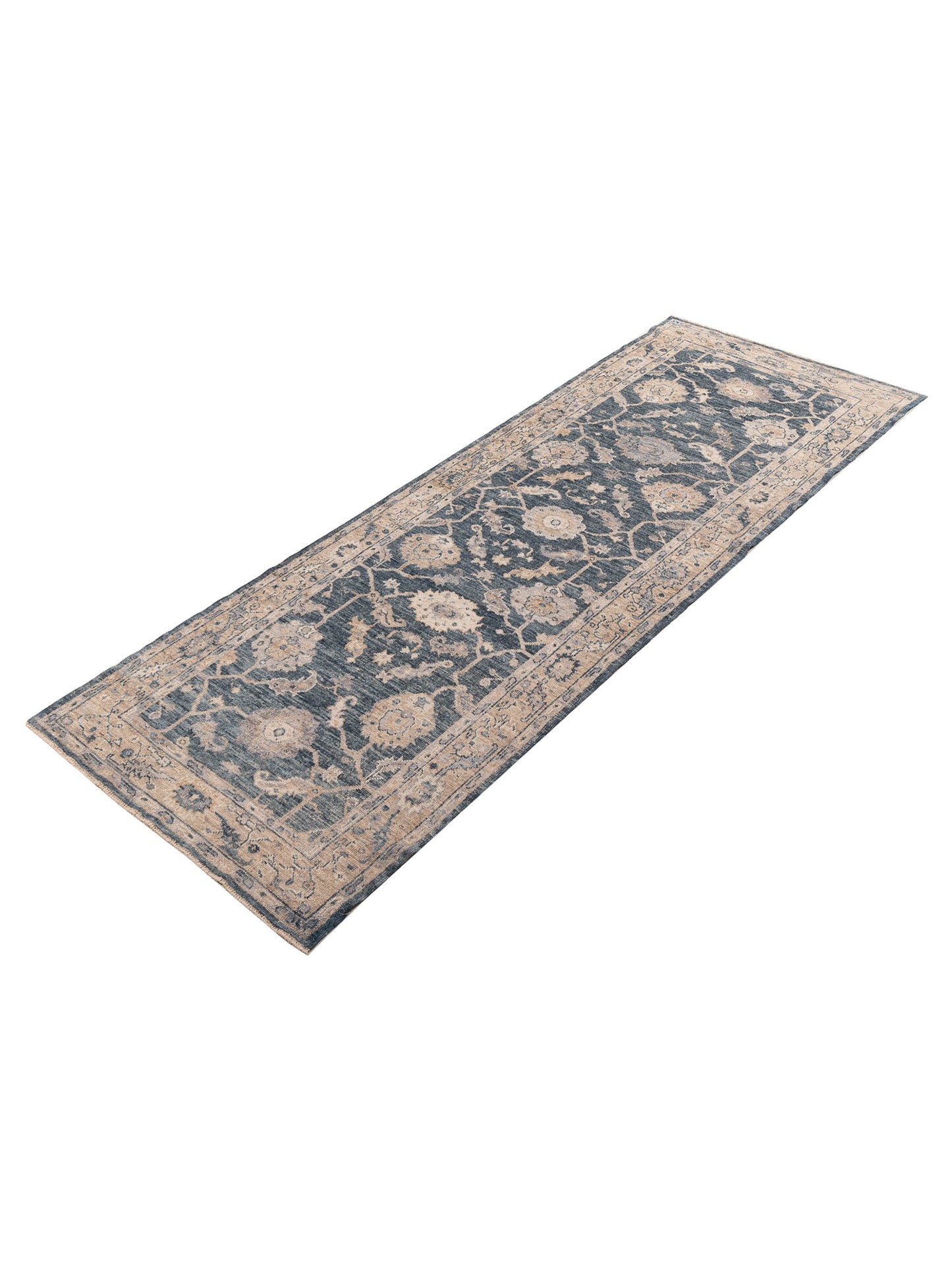 Angora Oushak 156238 Blue Cream 4x11.6 Hand Knotted Rug