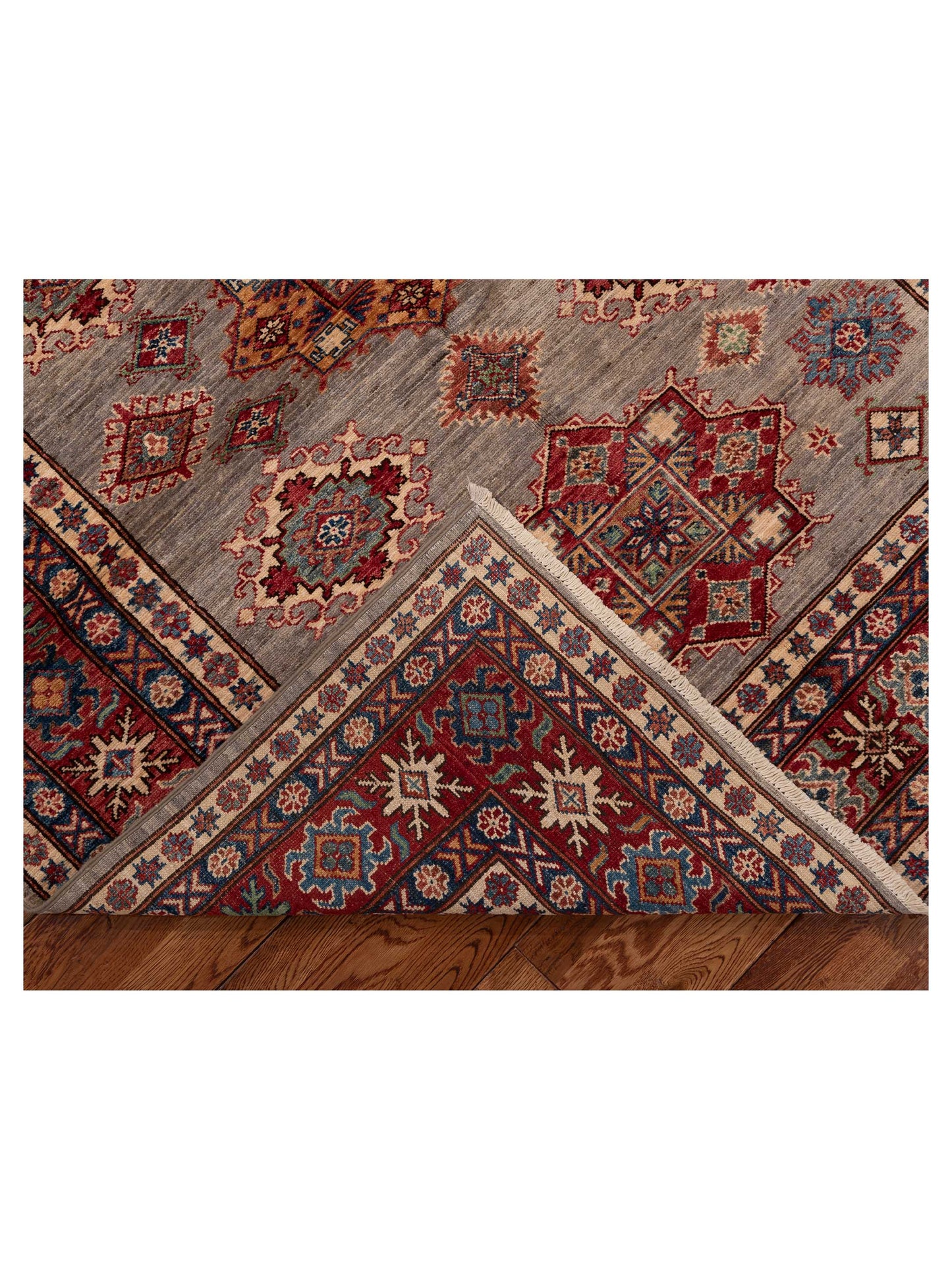 Artisan Kazak 151897 Silver Red 5.2x6.7 Hand Knotted Rug