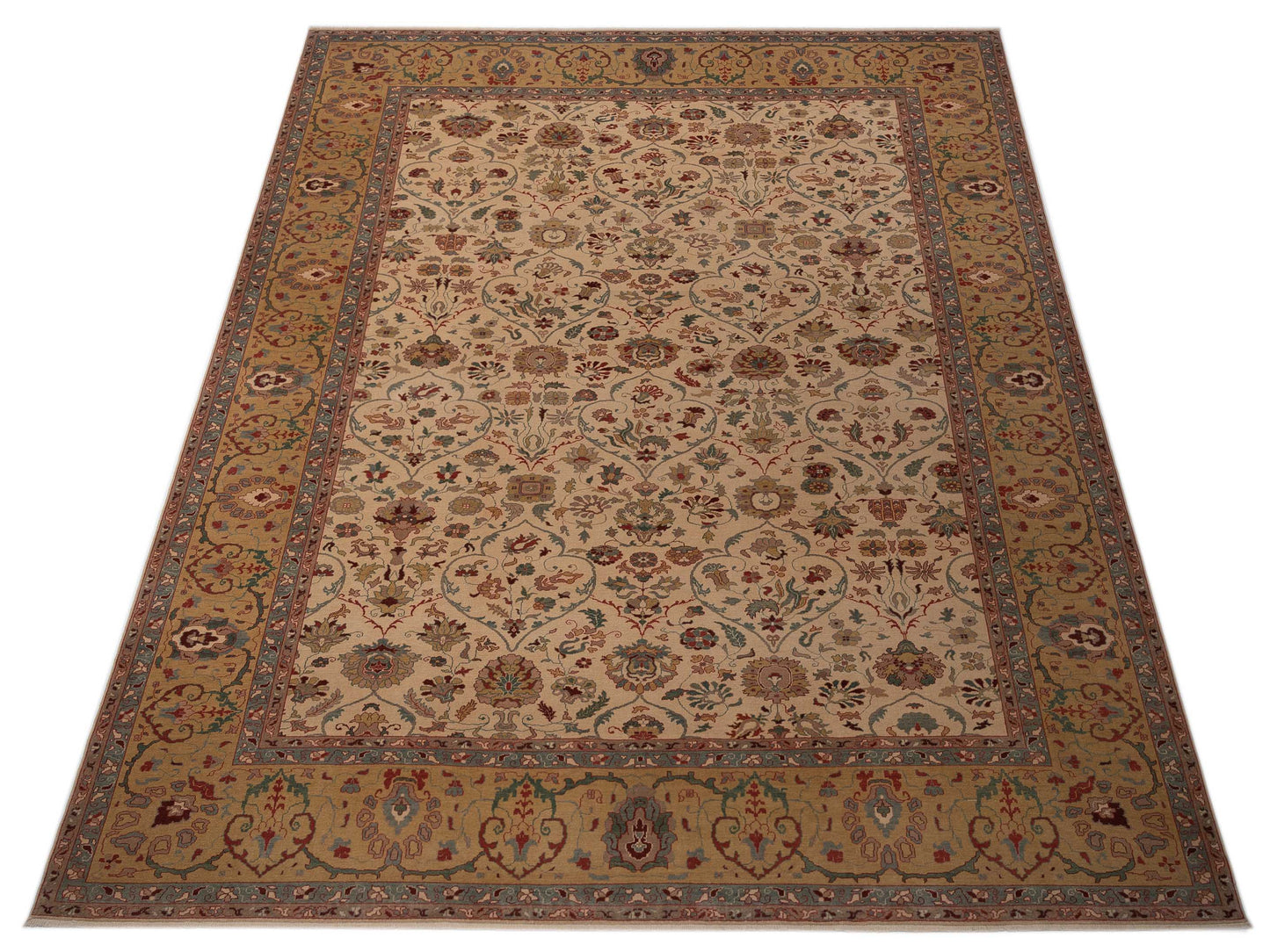 Antique Loom 108141 Beige Gold 12.3x14.8 Hand Knotted Rug