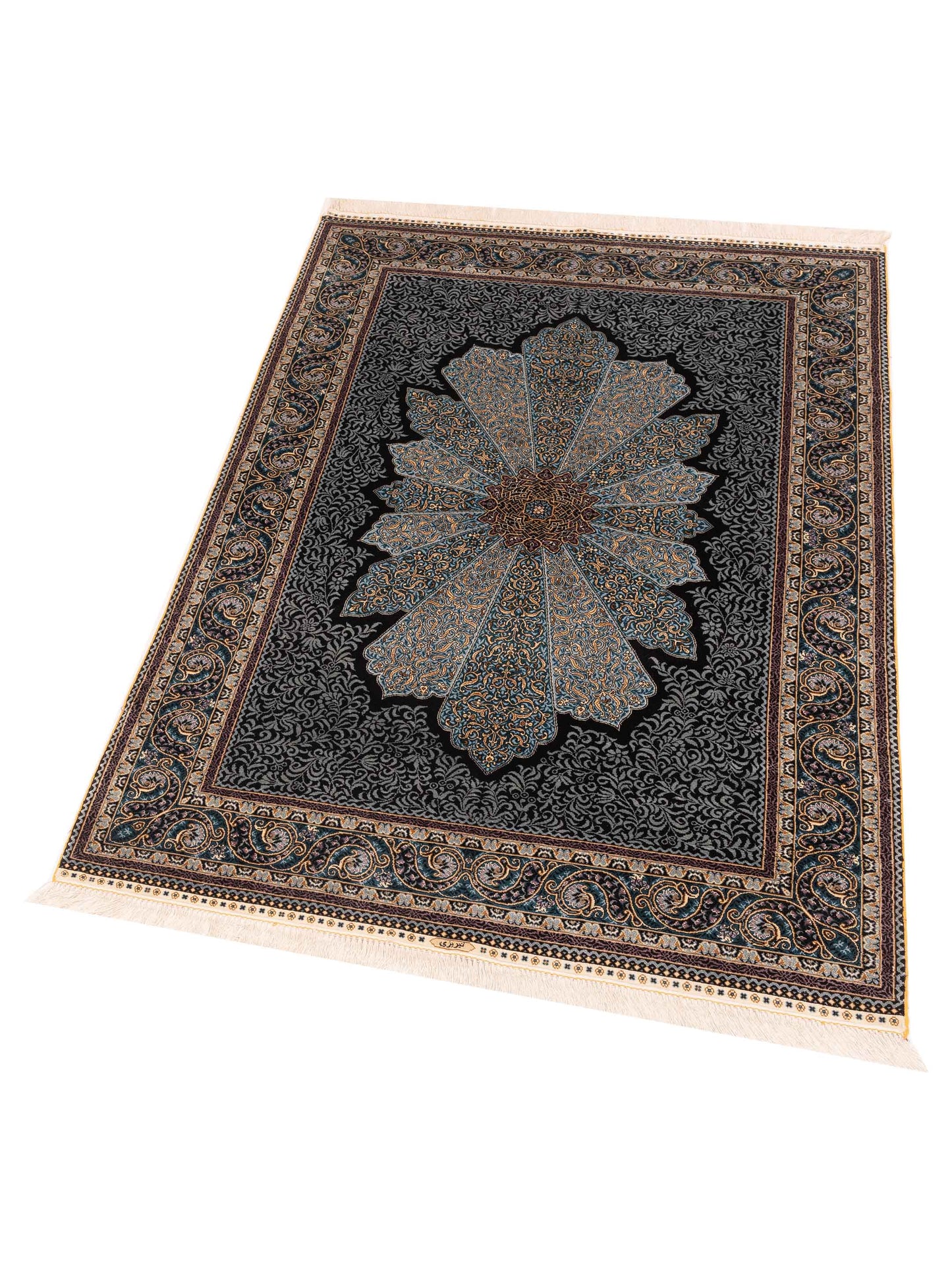 Elegance 147205 Black Blue 4x6.2 Hand Knotted Rug