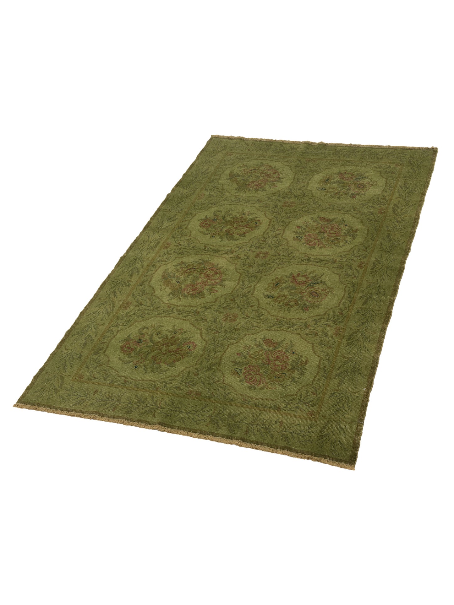 Vintage 110289 Green 5.1x7.11 Hand Knotted Rug