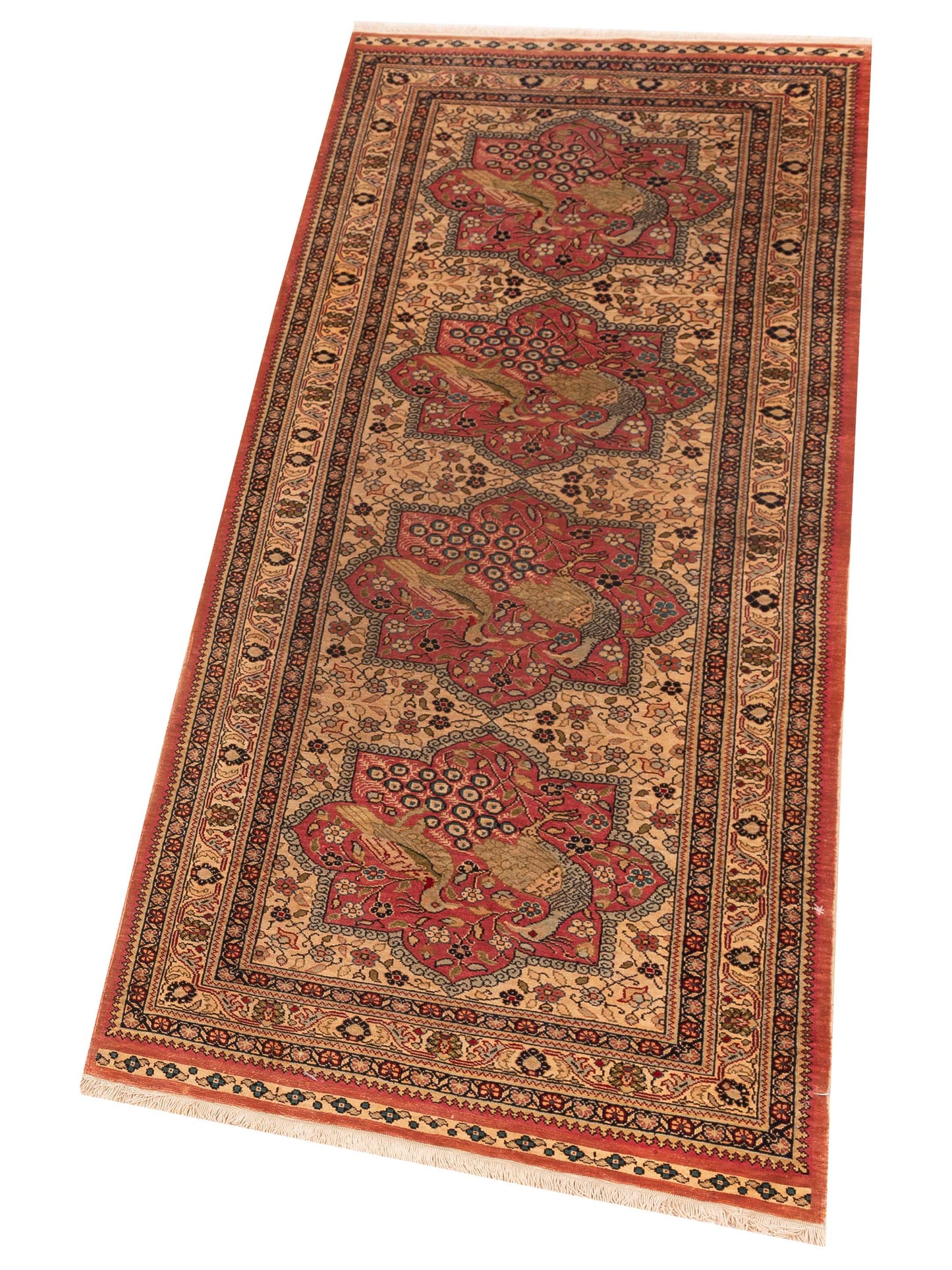 Pure Silk 124061 Beige Pink 2.2x5.7 Hand Knotted Rug