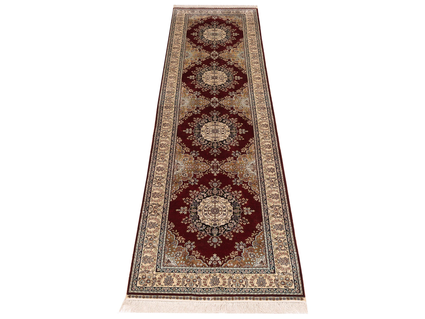 Pure Silk 118060 Red Ivory 2.7x10 Hand Knotted Rug