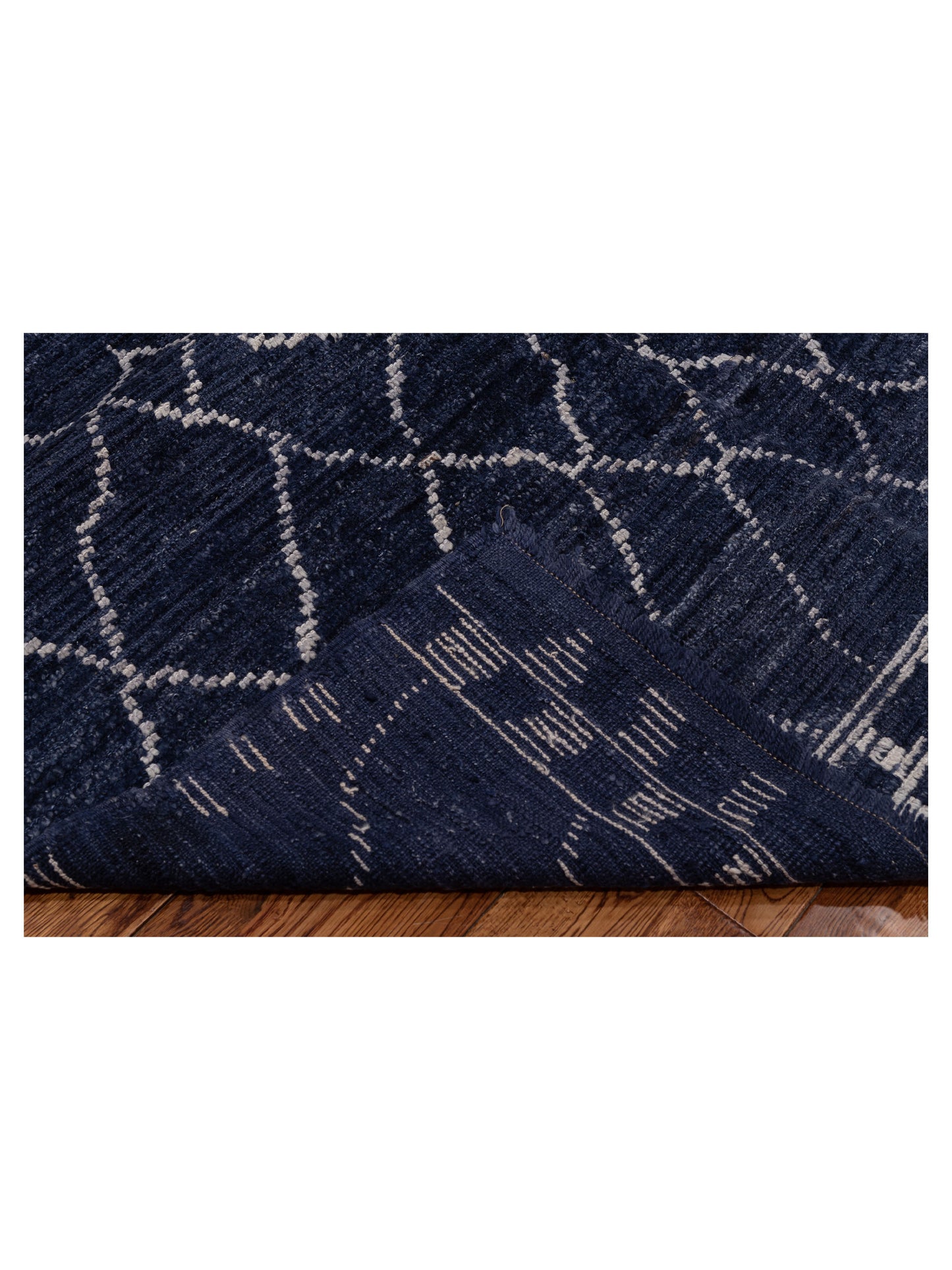 Berber Aspendos Dark Blue Ivory 10.4x13.7 Hand Knotted Rug