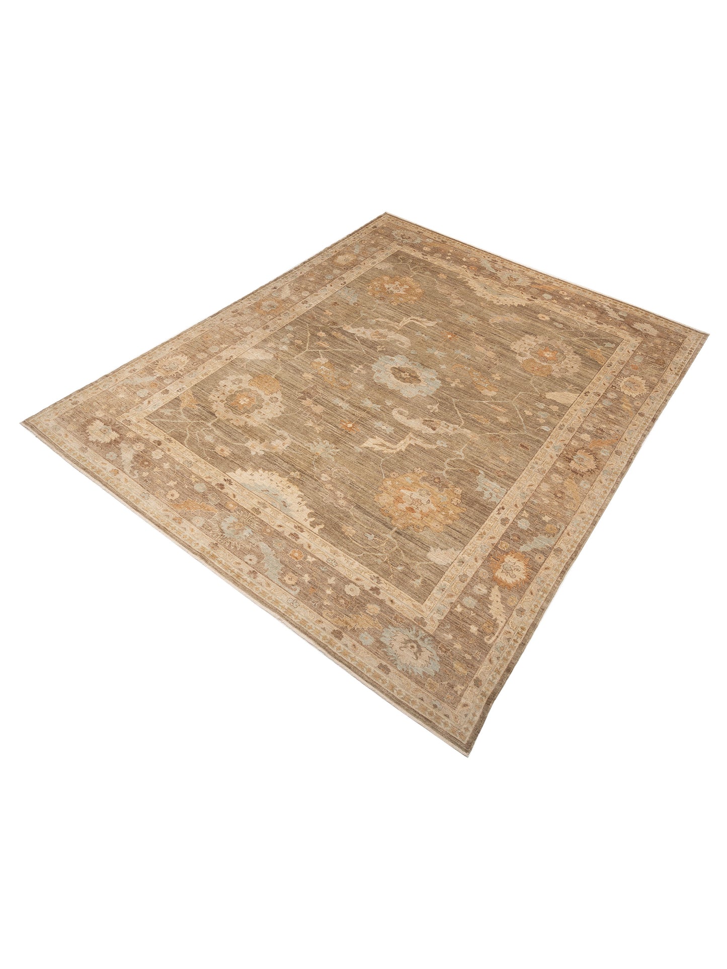 Angora Oushak 130247 Green Brown 14.3x17.4 Hand Knotted Rug