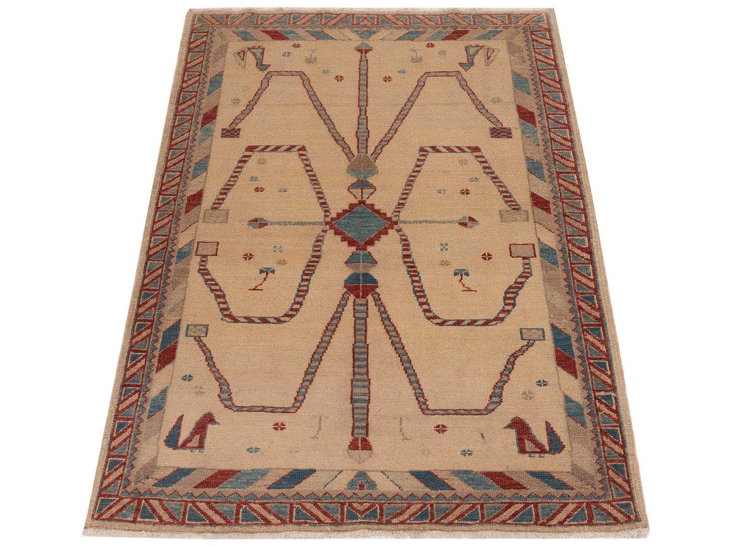 Turkish Elvan 67281 Ivory 4x5.10 Hand Knotted Rug