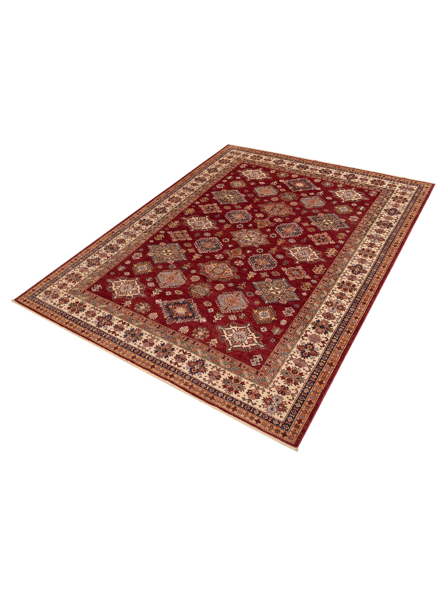 Artisan Kazak 152858 Red Ivory 9.1x11.9 Hand Knotted Rug