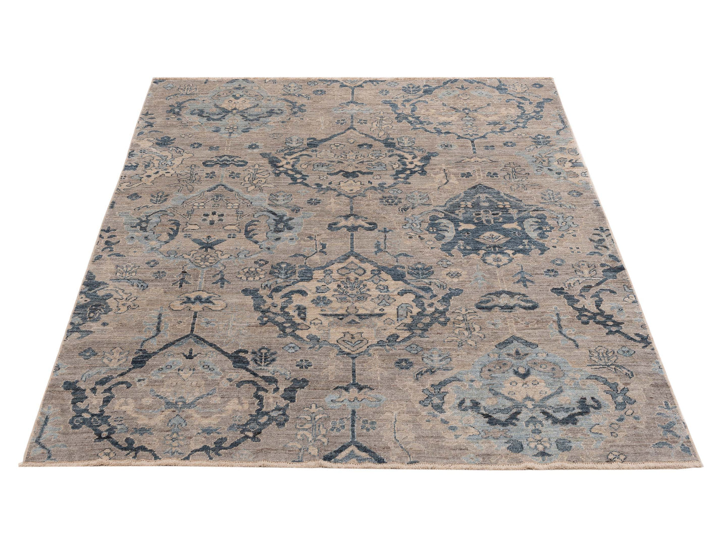 Angora Oushak 154071 Gray Blue 7.9x9.4 Hand Knotted Rug