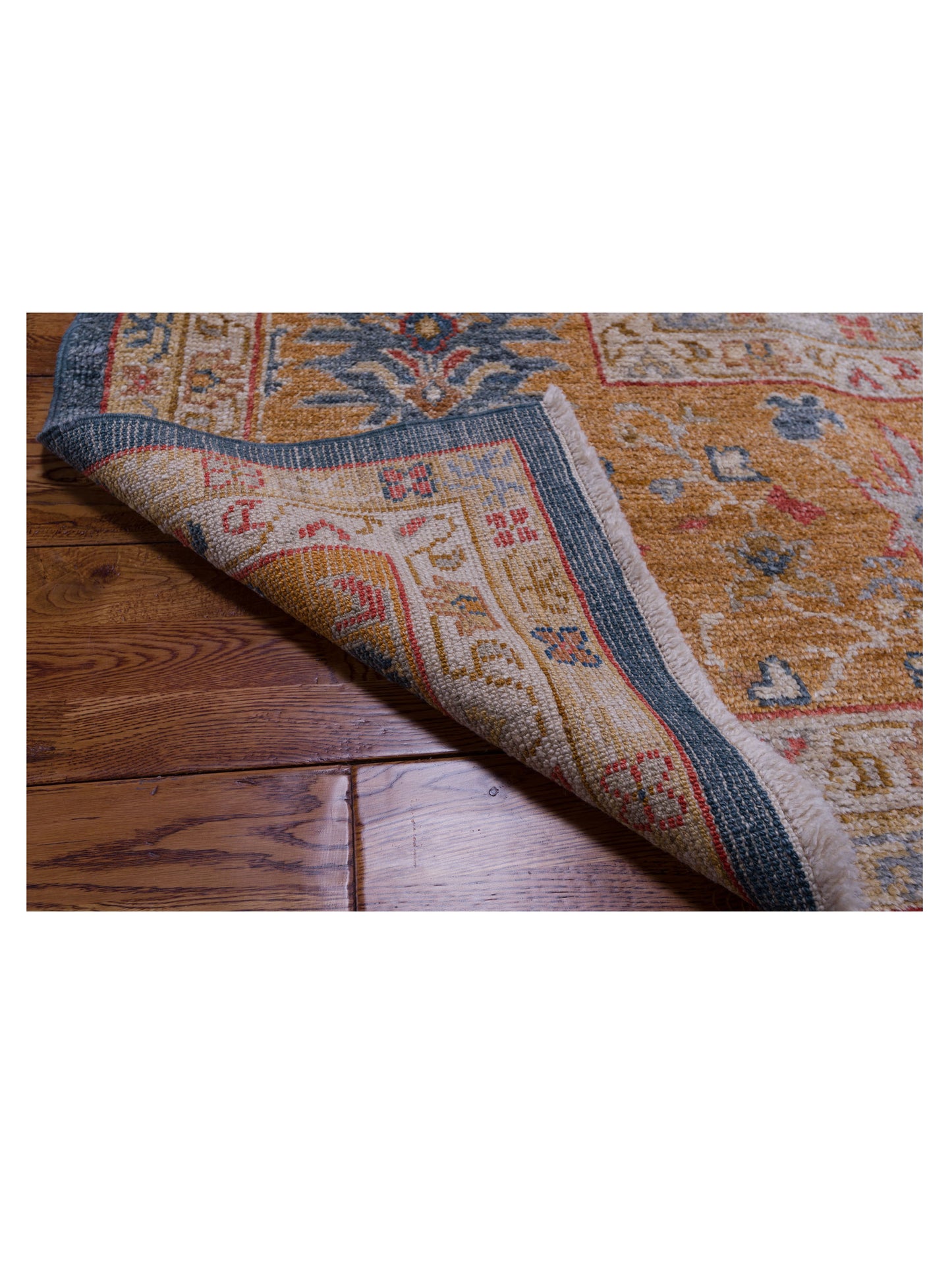 Angora Oushak 144510 Teal Blue Gold 12.6x18.10 Hand Knotted Rug