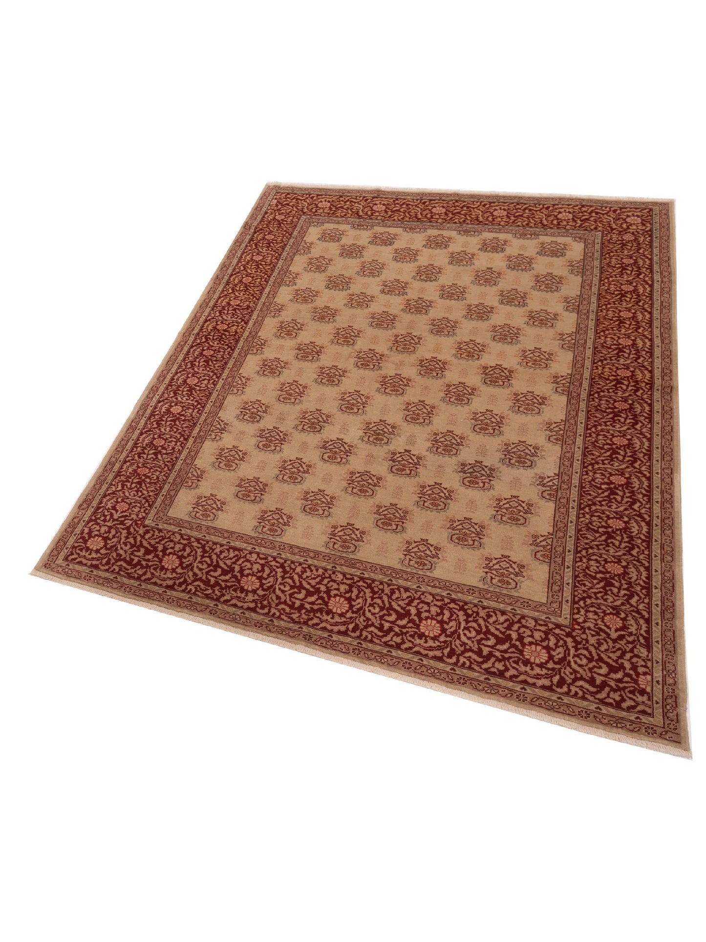 Antique Loom 147368 Beige Red 6.8x8.5 Hand Knotted Rug
