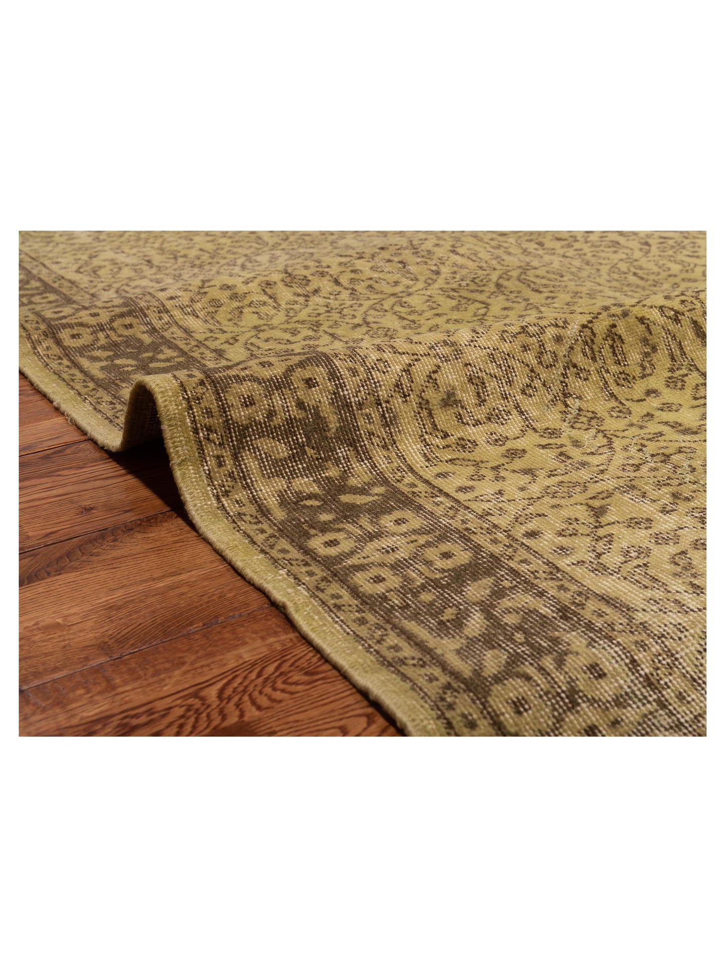 Vintage 112374 Green Brown 5.6x9 Hand Knotted Rug