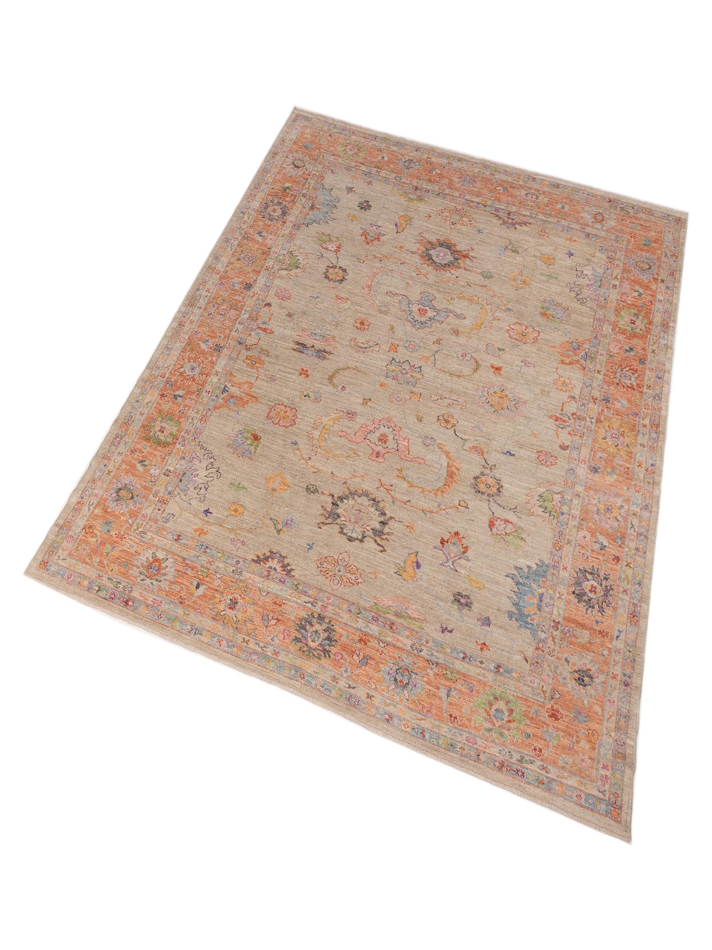 Angora Oushak 150316 Beige Orange 9.1x11.11 Hand Knotted Rug