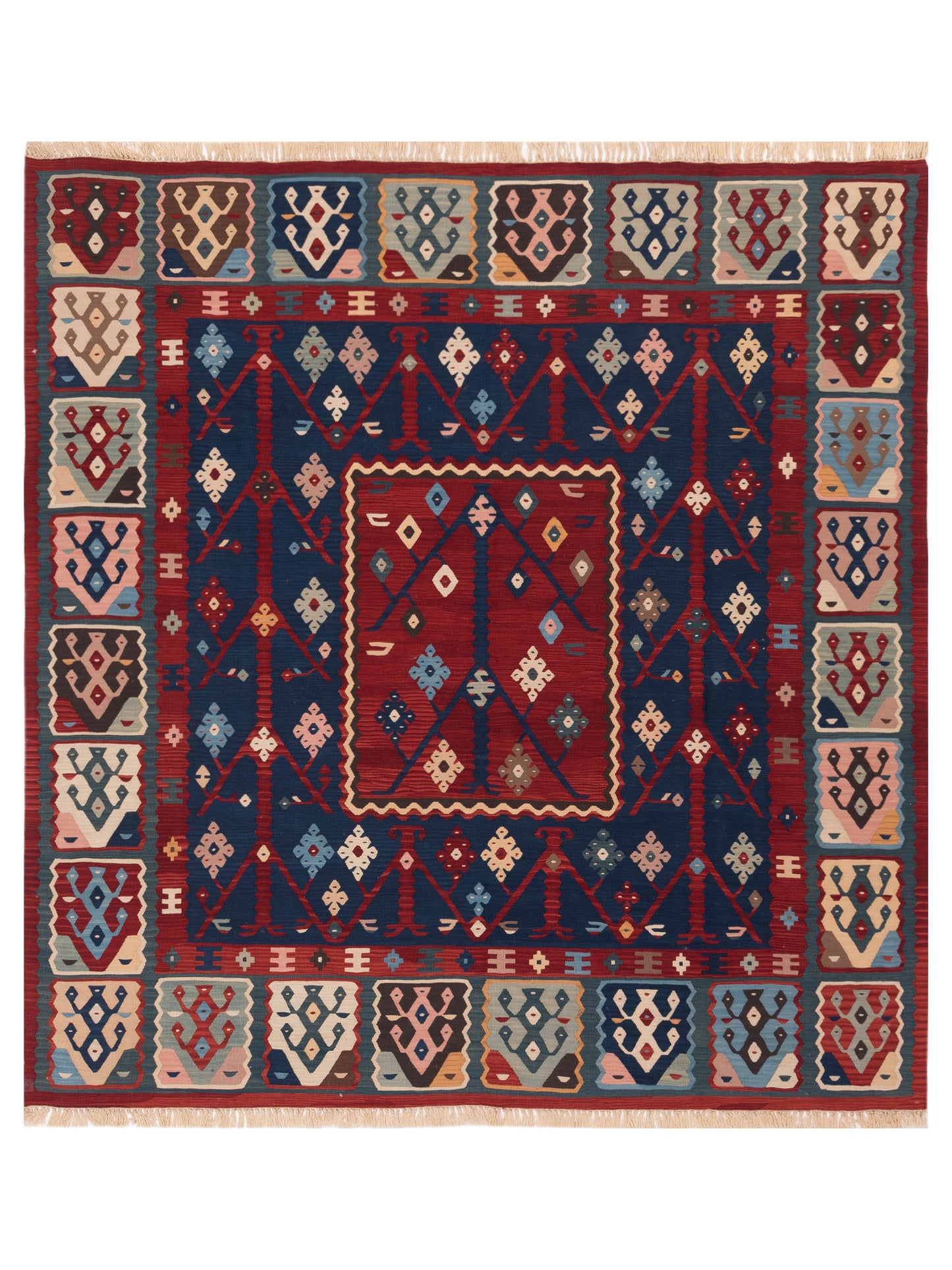 Pasha Transilvanian Kilim  Navy Red Traditional