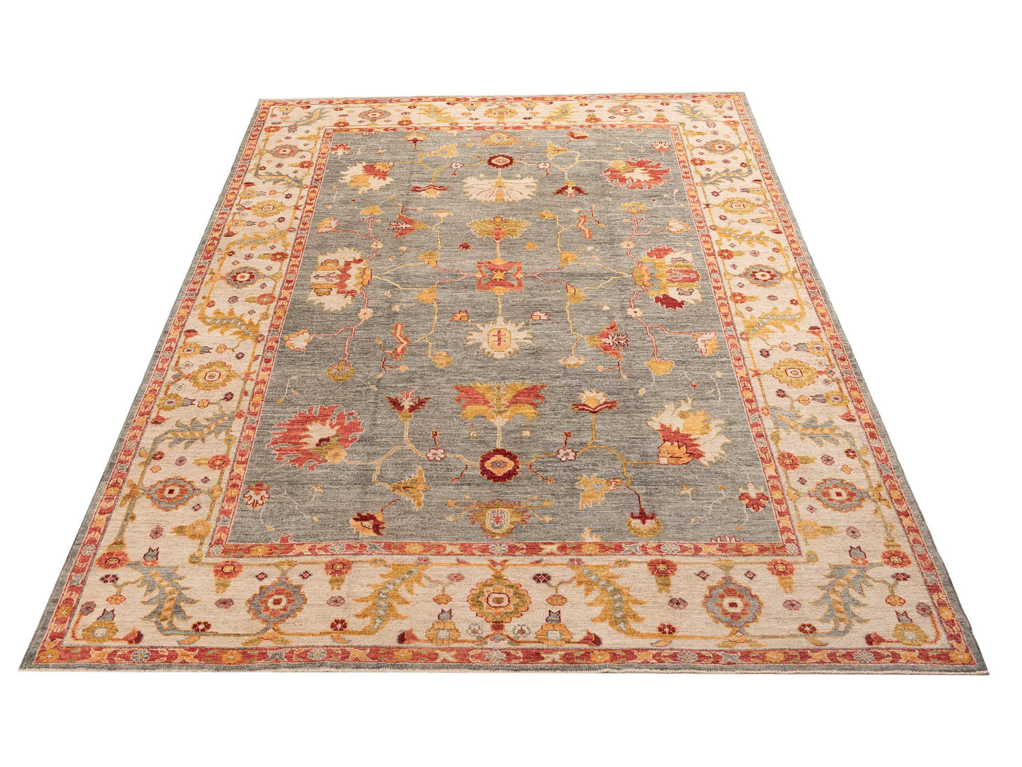 Angora Oushak 156116 Green Ivory 10.4x13.8 Hand Knotted Rug