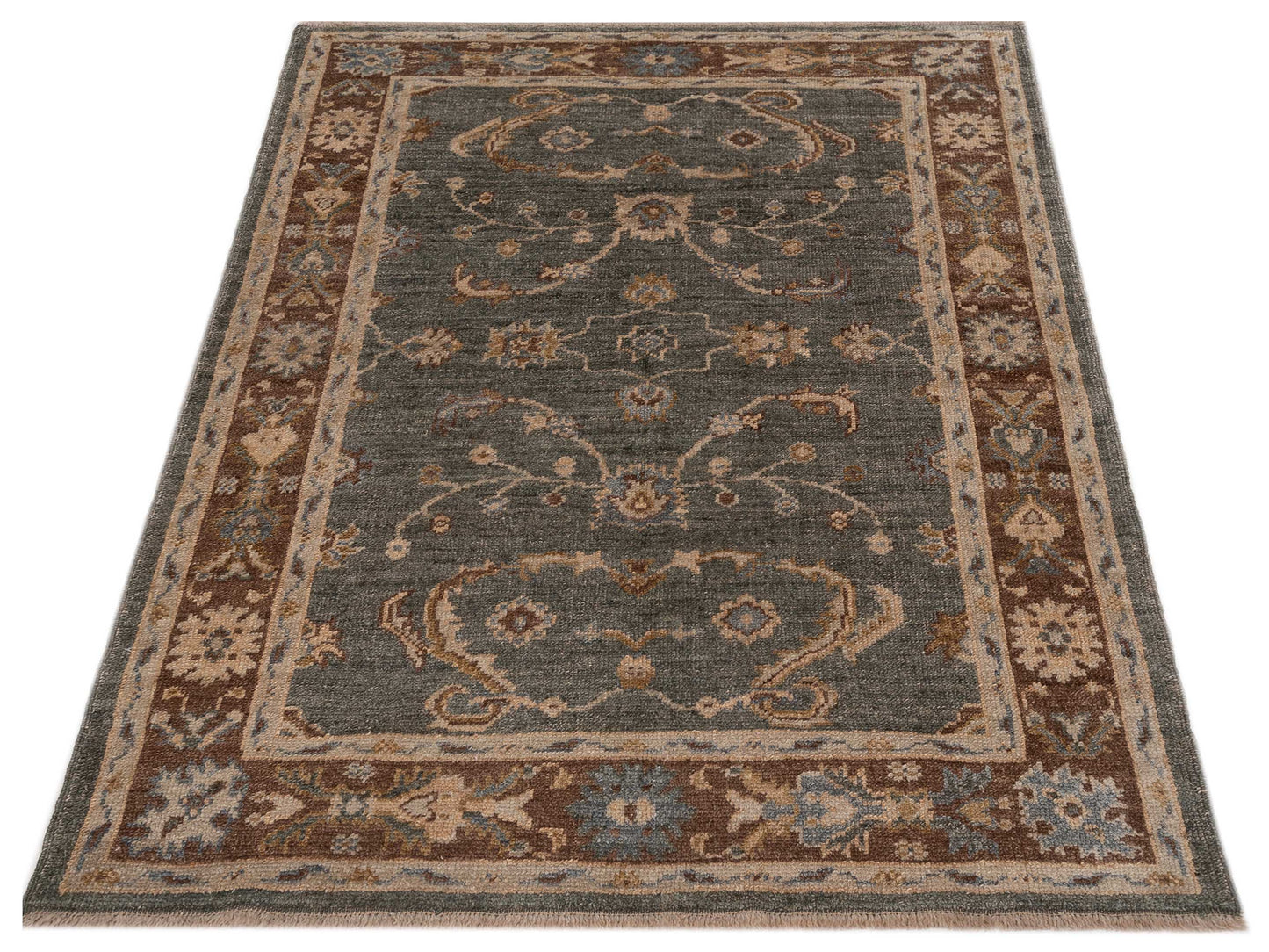 Angora Oushak 117573 Green Brown 4.1x5.5 Hand Knotted Rug