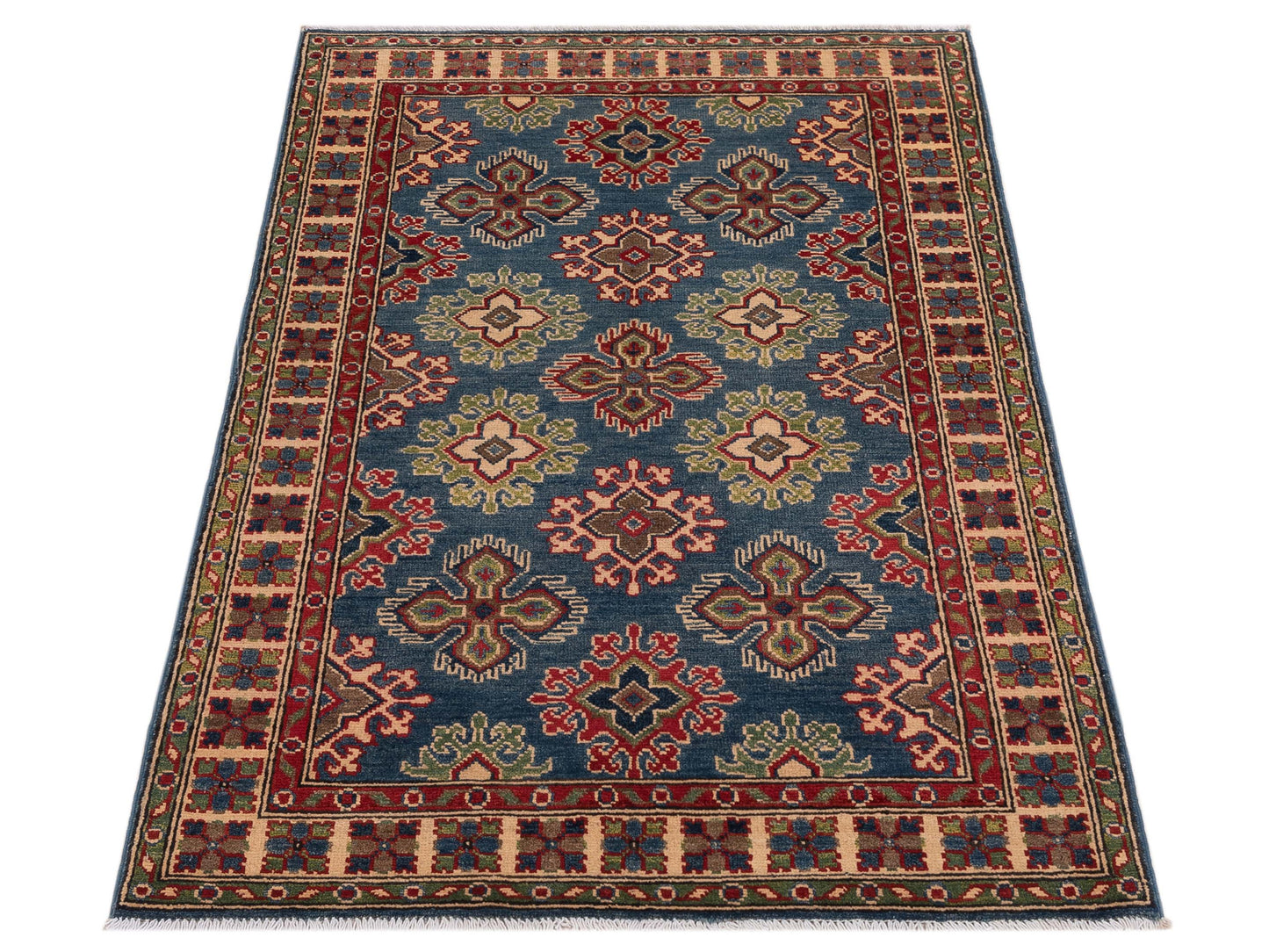 Kazak 148842 Blue Ivory 3.4x4.11 Hand Knotted Rug