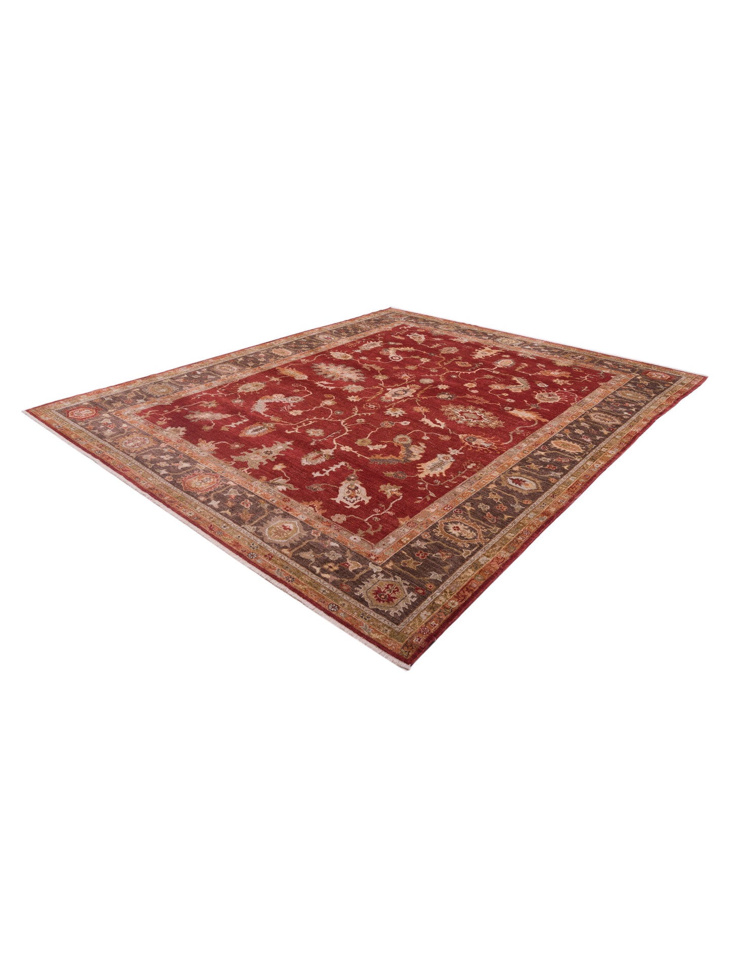 Angora Oushak 128371 Red Dark Brown 11.8x13.11 Hand Knotted Rug