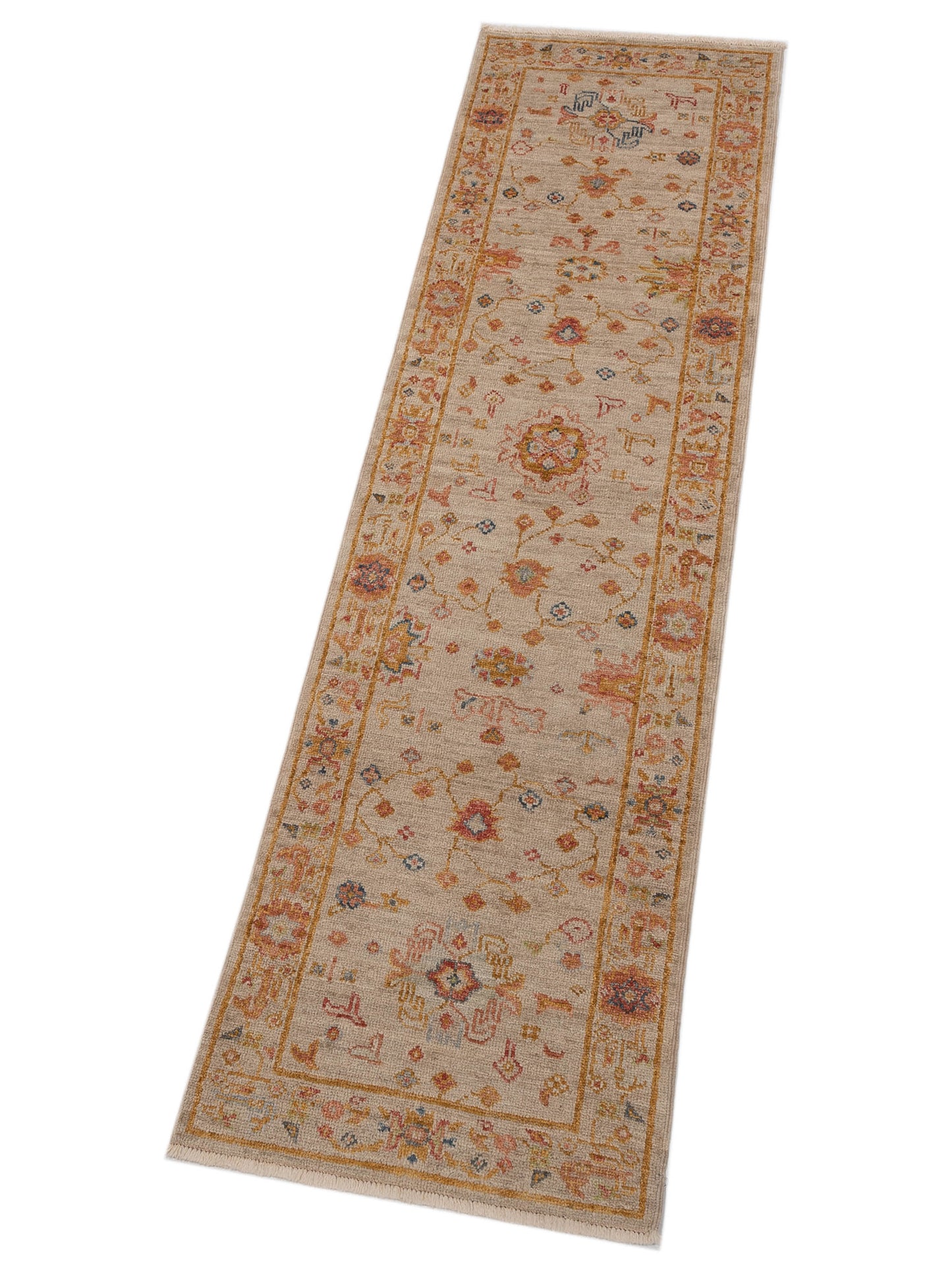 Angora Oushak 147979 Ivory Silver 2.7x9.7 Hand Knotted Rug