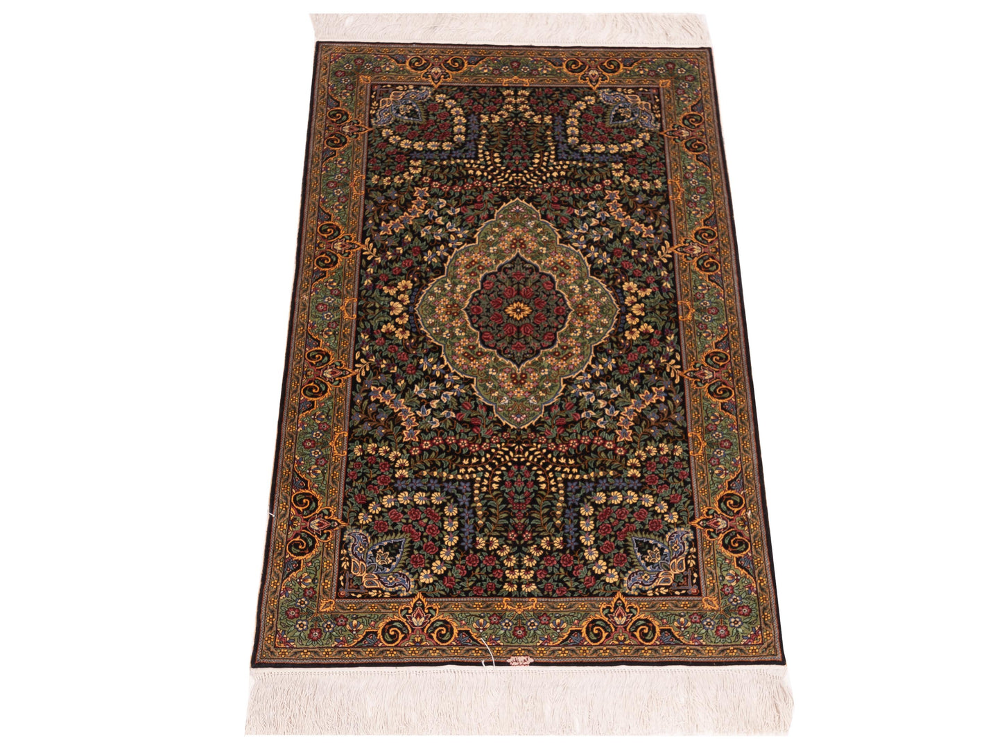 Pure Silk 122115 Black Green 2.4x4.1 Hand Knotted Rug