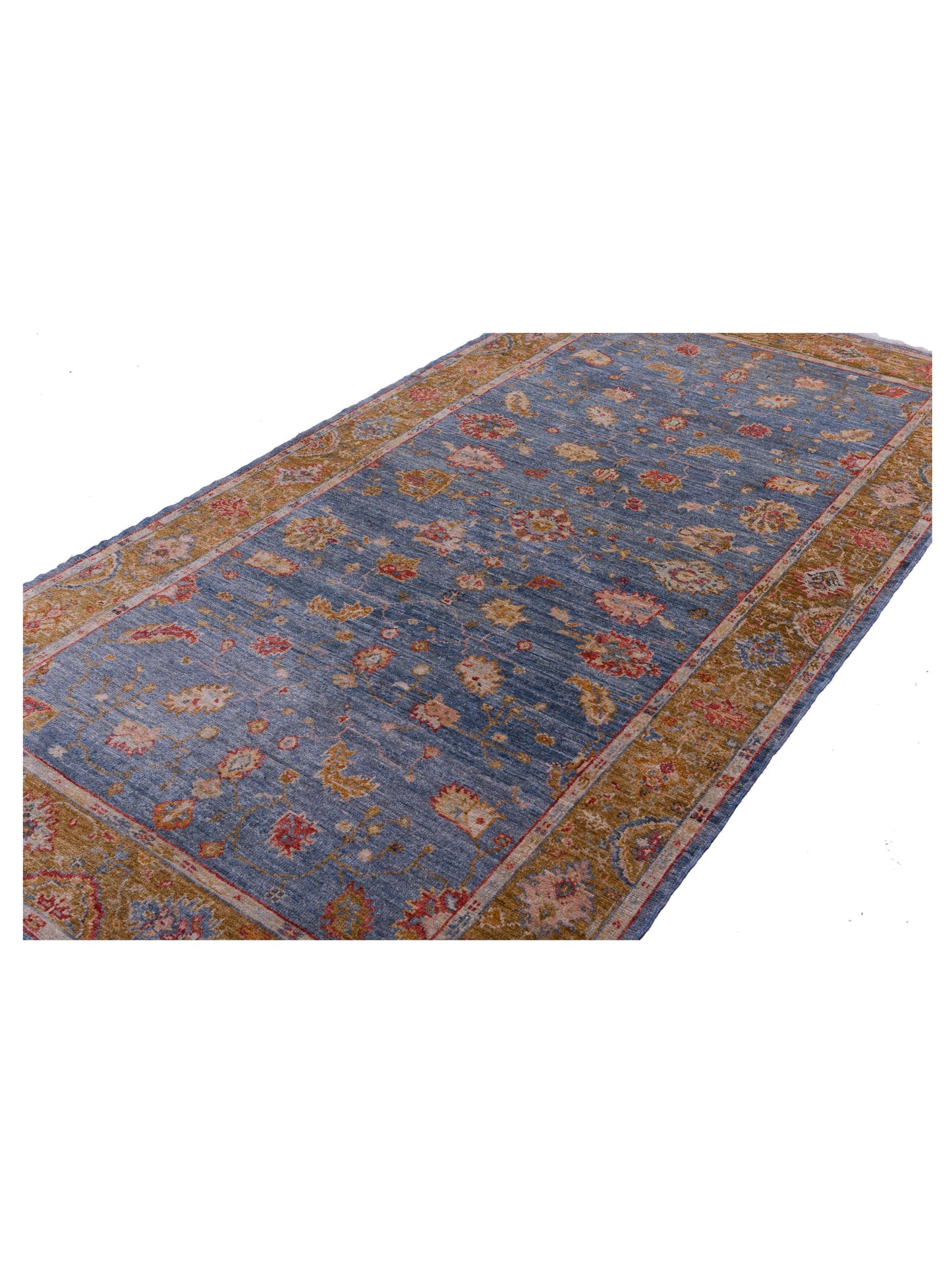Angora Oushak 144585 Blue Brown 6.3x12.1 Hand Knotted Rug