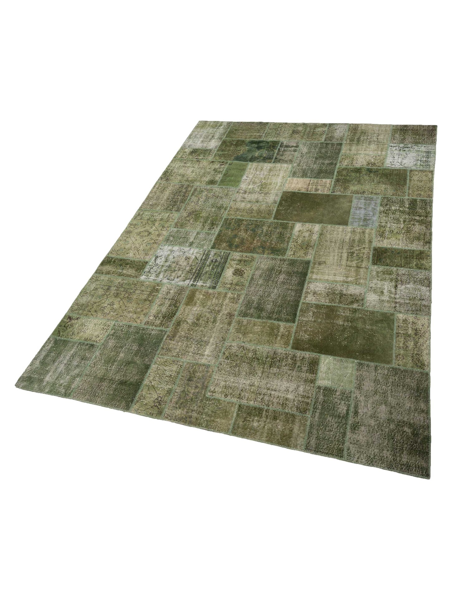 Turkish Vestige Patchwork 114835 Green 9.10x13.10 Hand Knotted Rug
