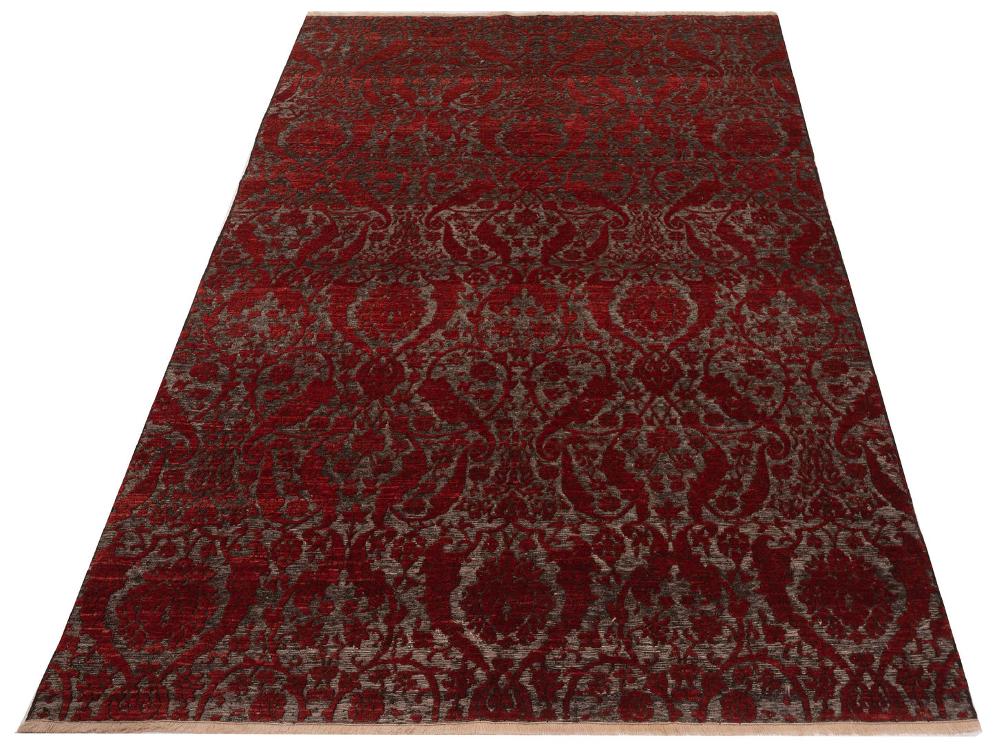 Defne Orchid Charcoal Red 6.6x9.5 Hand Knotted Rug