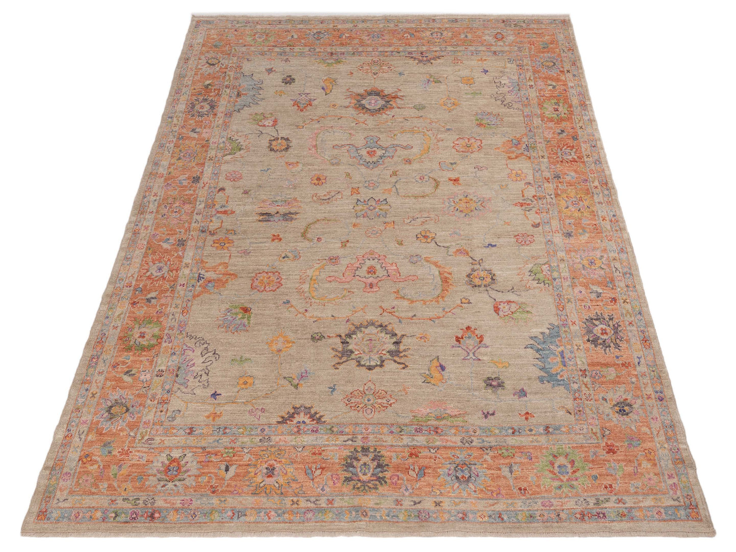 Angora Oushak 150316 Beige Orange 9.1x11.11 Hand Knotted Rug