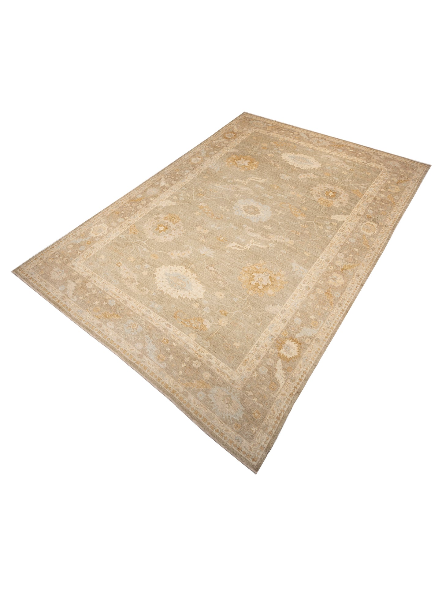 Angora Oushak 129092 Green Brown 14.5x21.10 Hand Knotted Rug