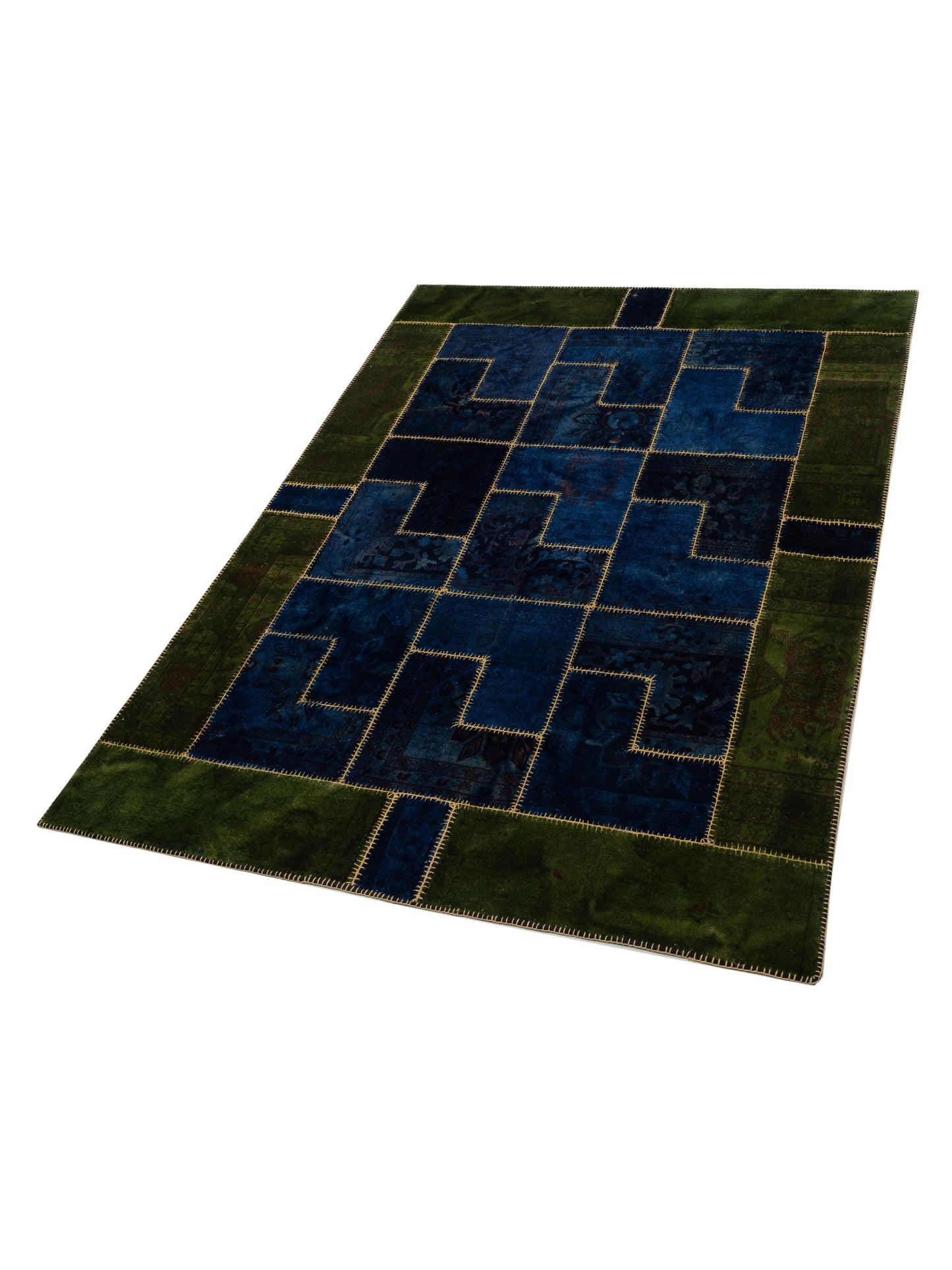 Turkish Vestige Patchwork 110263 Blue Green 8.5x11.4 Hand Knotted Rug