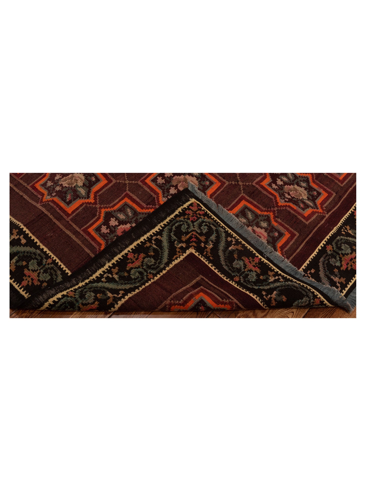 Old Basserabian Kilim 74997 Burgundy Black 4.11x6.11 Hand Woven Rug