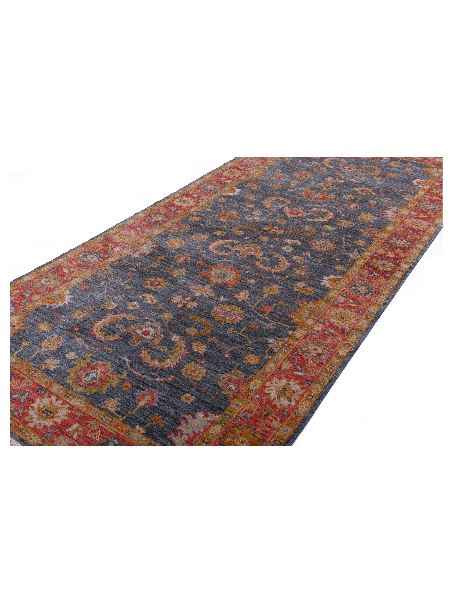Angora Oushak 144582 Teal Blue Red 6.3x13.8 Hand Knotted Rug