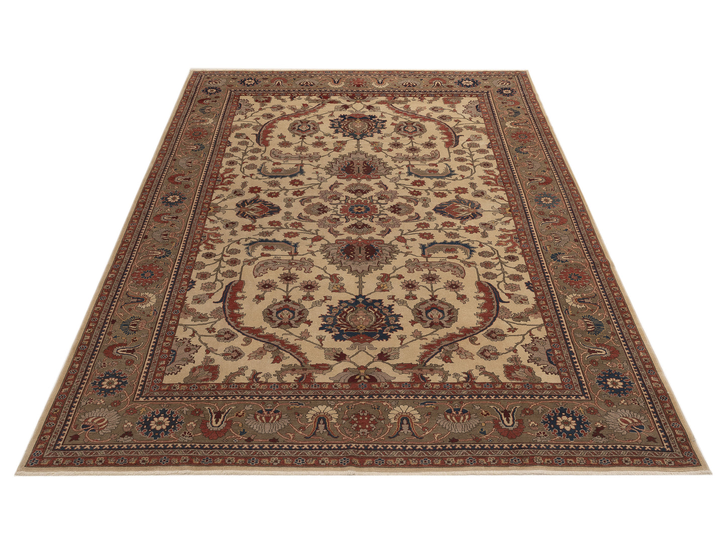 Antique Loom 148330 Ivory Green 10.2x13 Hand Knotted Rug