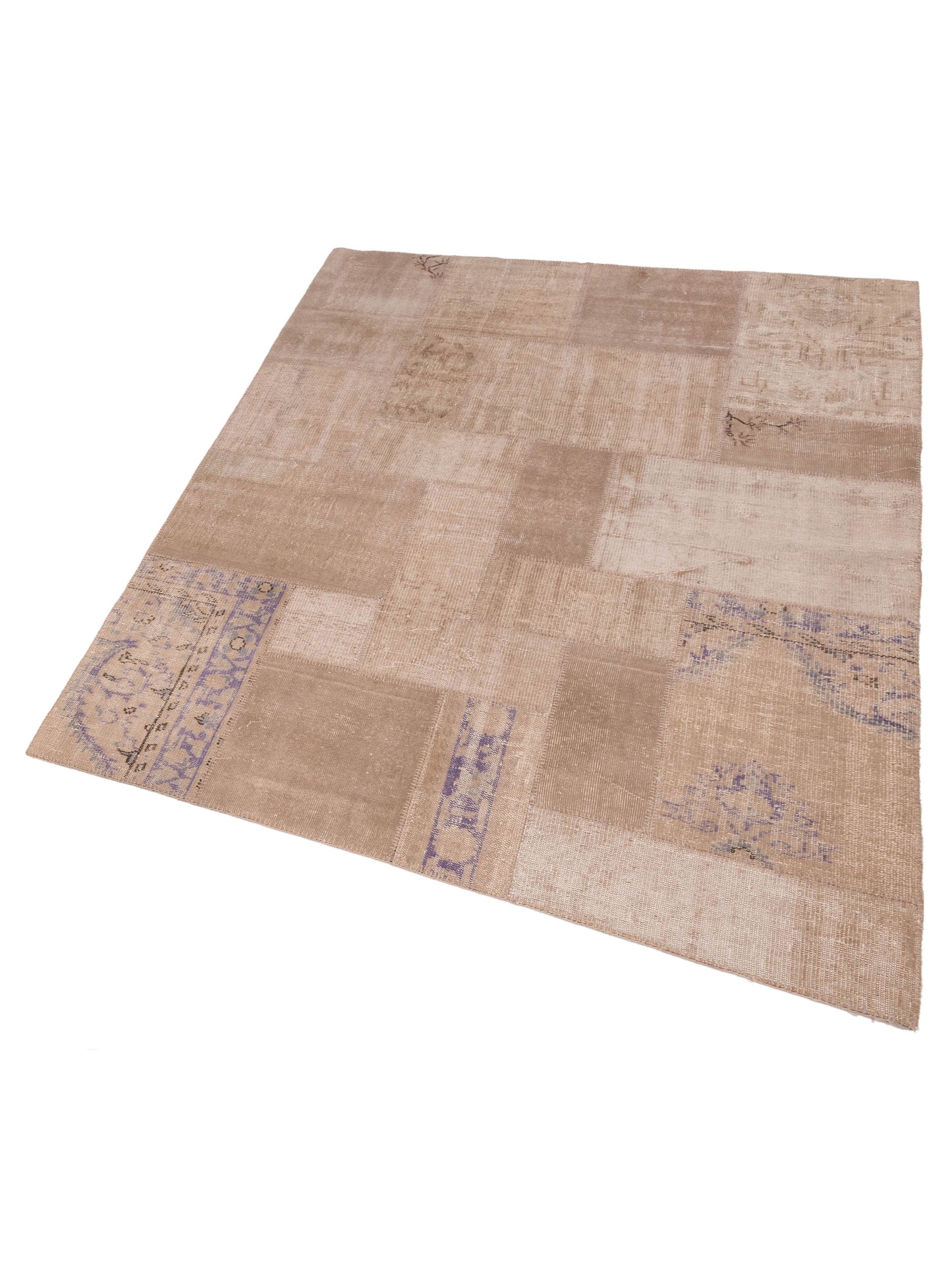 Turkish Vestige Patchwork 111204 Beige Purple 6.7x8.3 Hand Knotted Rug