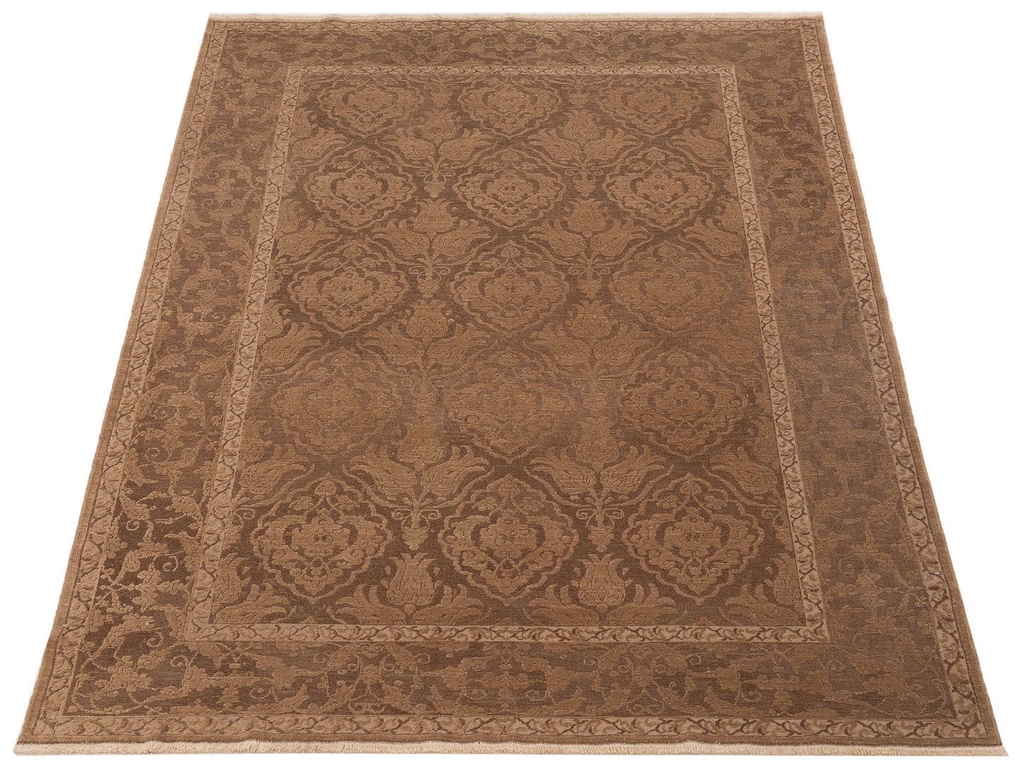 Defne Tulip Dark Brown Brown 6.3x9 Hand Knotted Rug