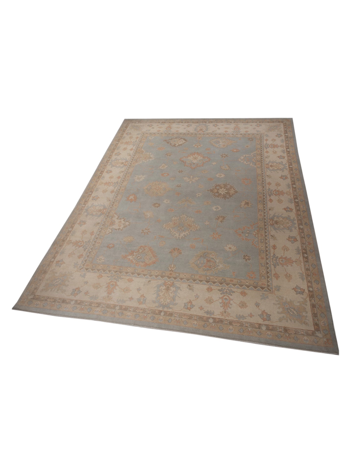 Oushak Shah 120477 Light Blue Ivory 12.5x15.4 Hand Knotted Rug