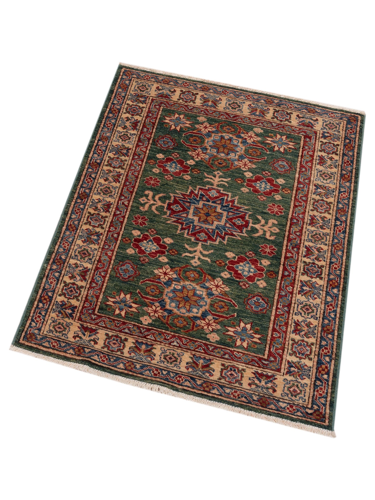 Artisan Kazak 148745 Green Ivory 2.11x3.11 Hand Knotted Rug